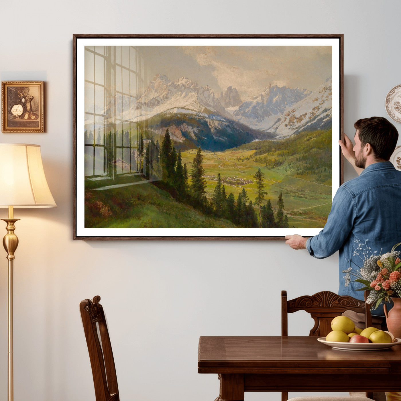 23120262-MGV-CV-36X24 - Konrad Petrides Sexten Village Canvas Print, Alpine Mountain Valley Painting, Dolomites Landscape Art