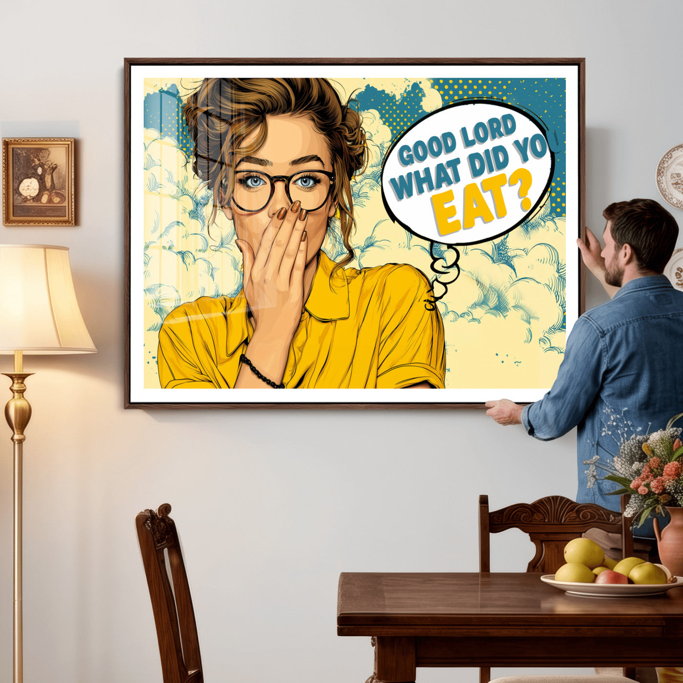 35819669-MGV-CV-36X24 - Pop Art Print Bathroom Sign Wall Art Canvas Print — Funny Bathroom Canvas | Comic Style Toilet Wall Decor | Humor Gift | Yellow Bold Bathroom Art
