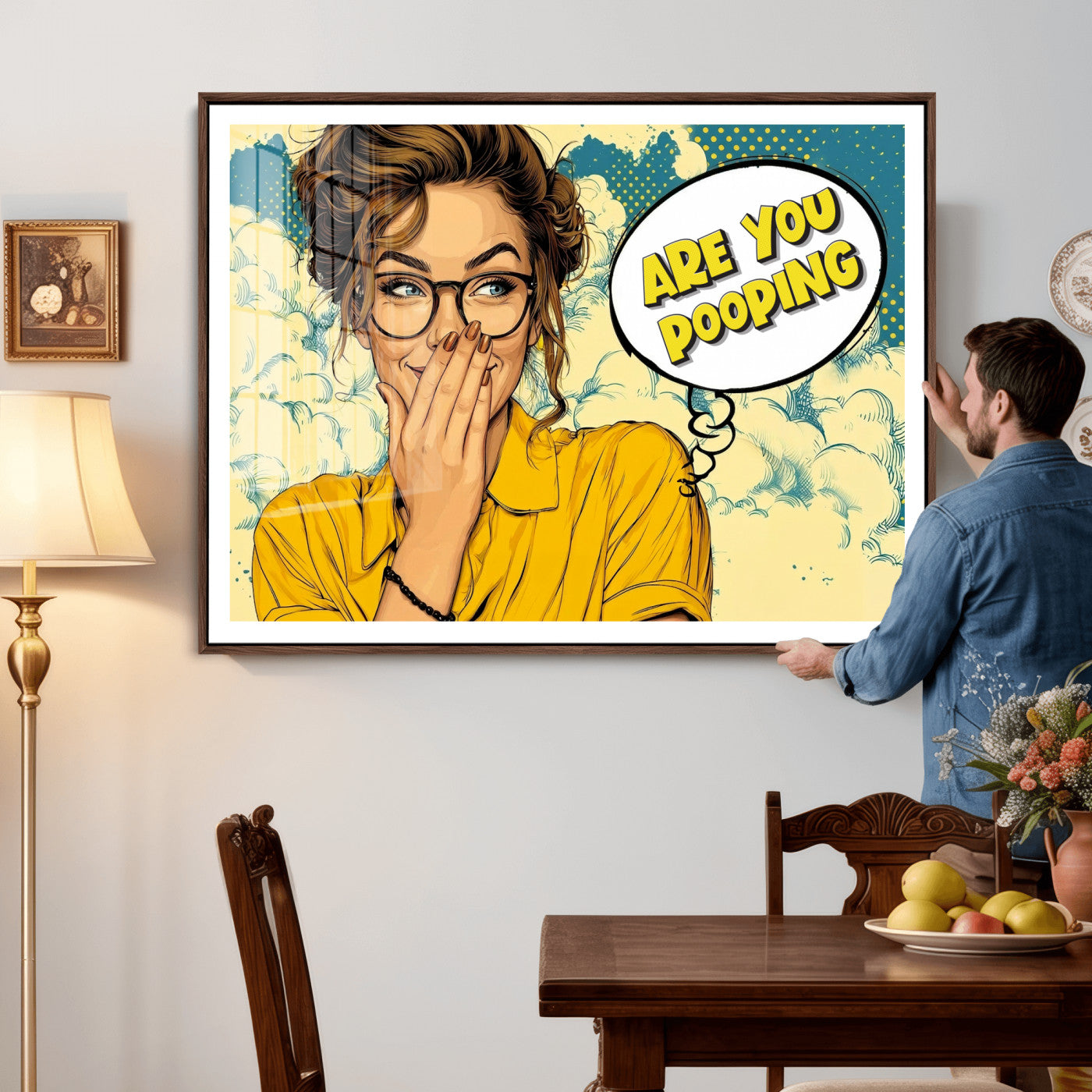 P79156505-MGV-CV-36X24 - Pop Art Print Bathroom Sign Wall Art Canvas Print — Funny Bathroom Canvas | Comic Style Toilet Wall Decor | Humor Gift | Are you Pooping