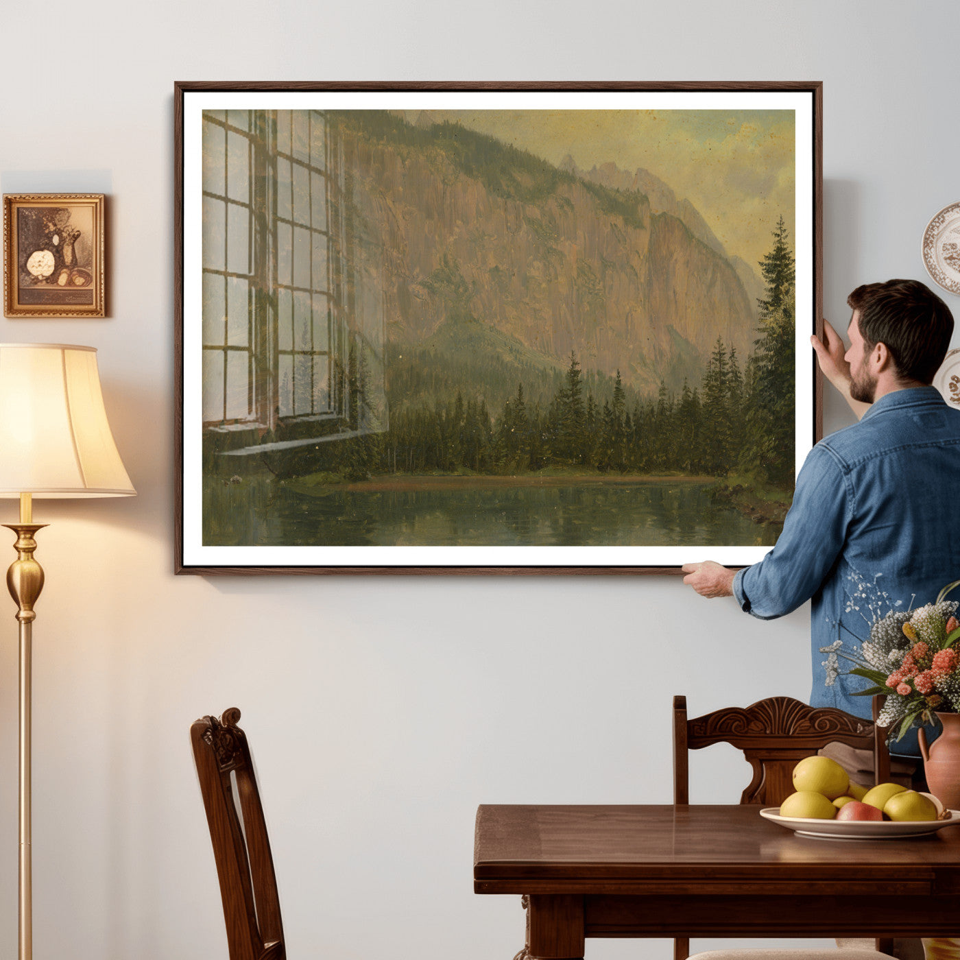 76844524-MGV-CV-36X24 - Frederic Edwin Church Hintersee Canvas Print, Hudson River School Mountain Lake Painting 1868, American Romantic Landscape, Vintage Nature Wall Art