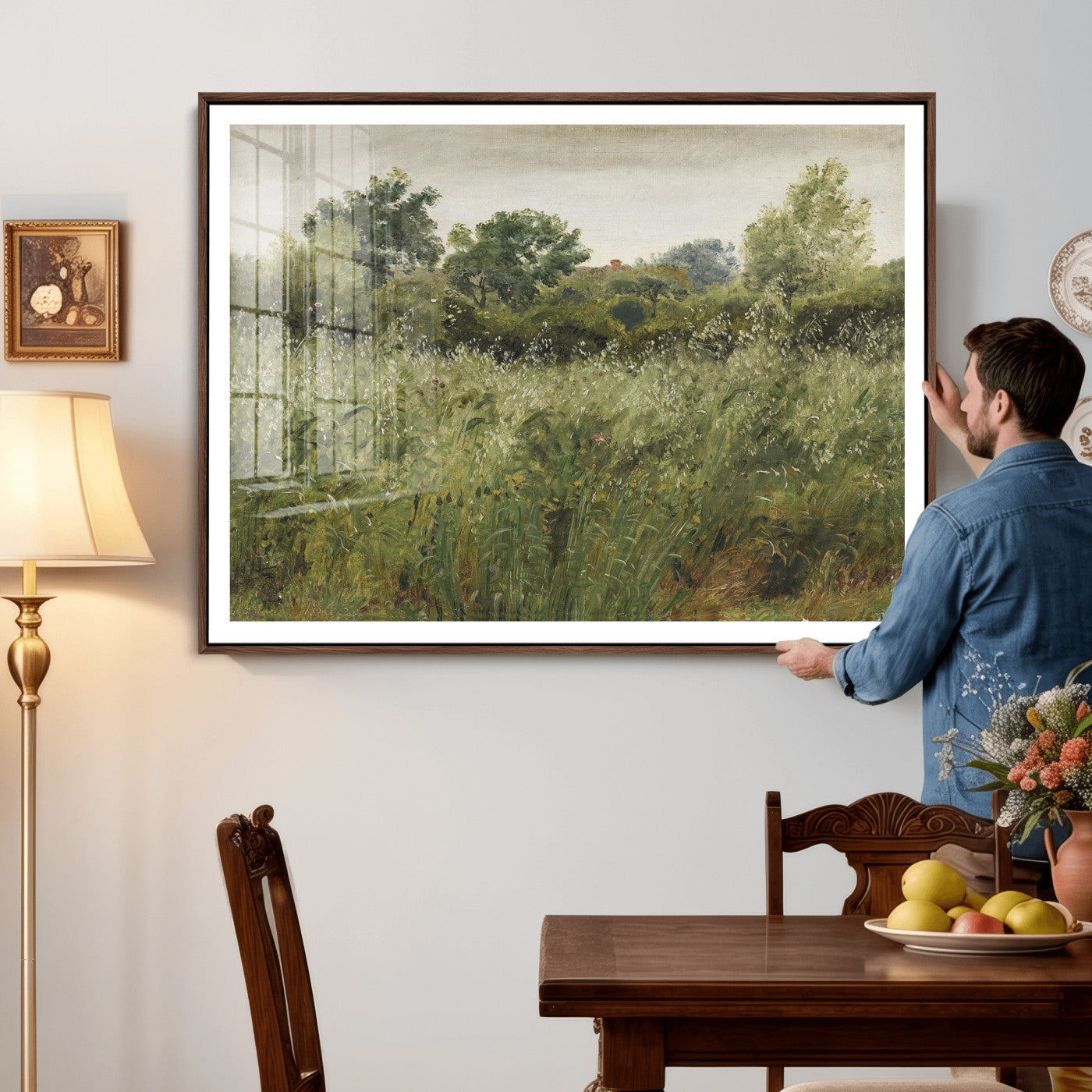 92328261-MGV-CV-36X24 - Wildflower Meadow Canvas Wall Art, Impressionist Overgrown Field Painting Print, Vintage Green Nature Decor, Cottagecore Botanical Art, Living Room Print