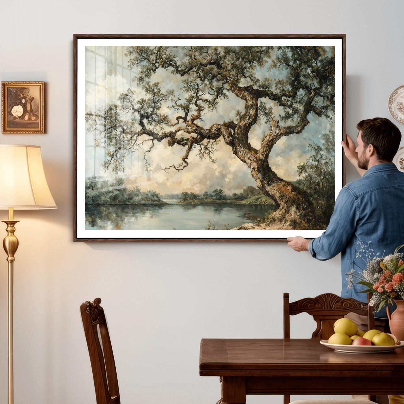 63857726-MGV-CV-36X24 - Old Oak Tree Canvas Wall Art, Turner Inspired Romantic Landscape Print, Vintage Nature Painting, Living Room Wall Decor, Antique Style Tree Art