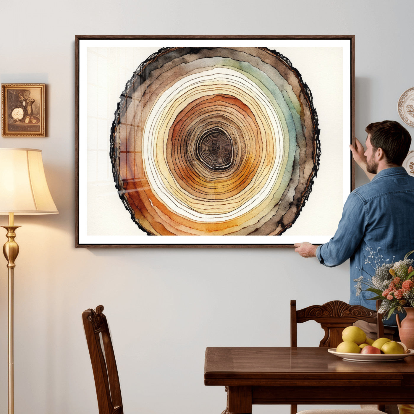 13719680-MGV-CV-36X24 - Natural Wood Slice Wall Art Canvas Print, Tree Ring Wall Art, Framed Abstract Nature Wall Decor, Earth Tone Statement Canvas Print