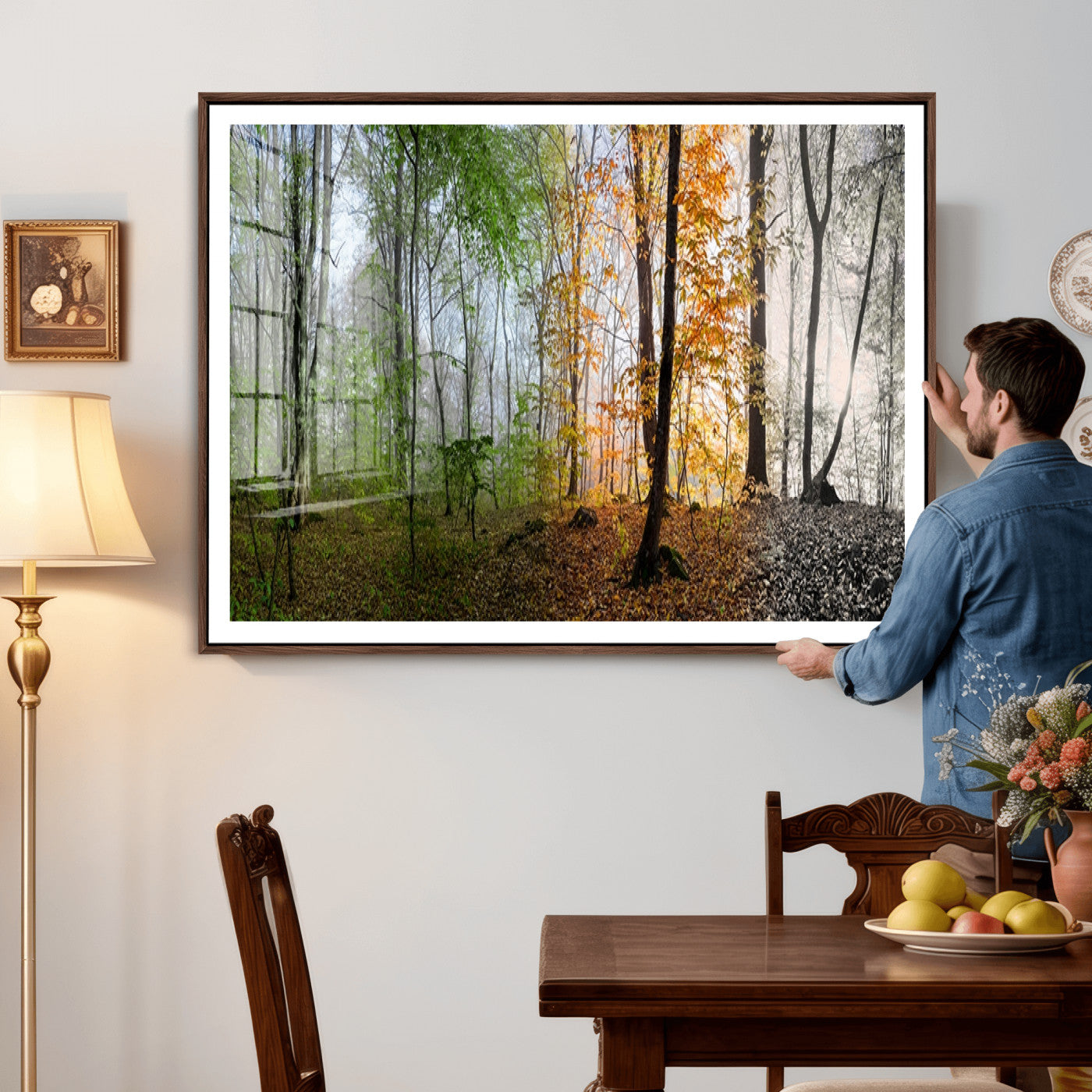 95317-MGV-CV-36X24 - Four Seasons Wall Art Forest Canvas Print – Triptych Seasonal Nature Print – Landscape Decor for Living Room