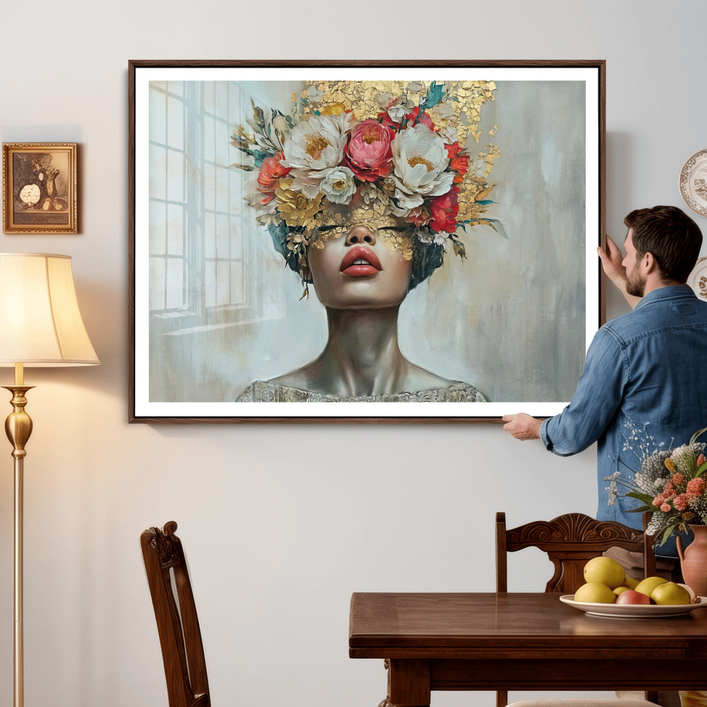 26919-MGV-CV-36X24 - Golden Petal Wall Art Canvas Print - Silhouette Woman Wall Art Canvas Print, Floral Woman Portrait