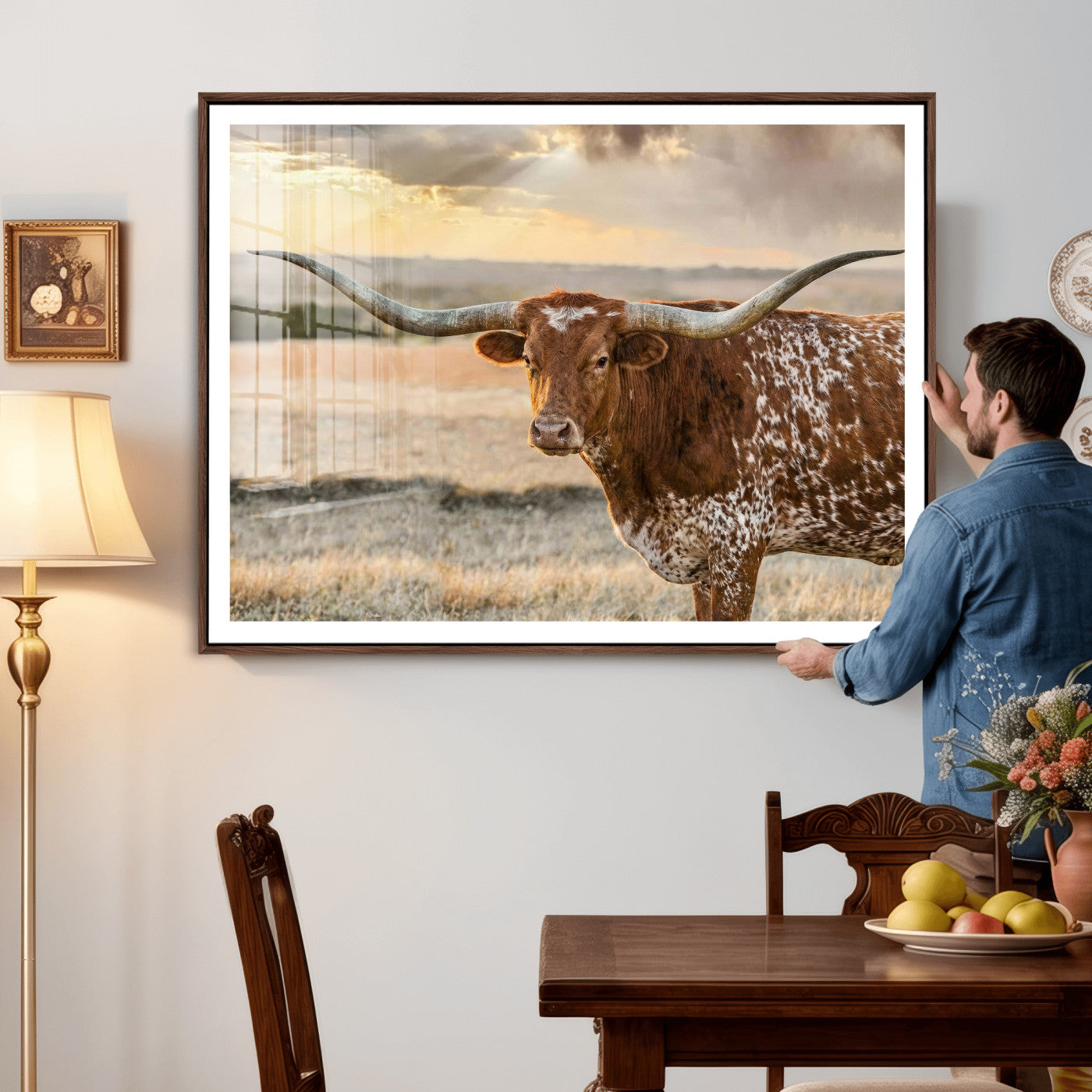42715-MGV-CV-36X24 - Texas Longhorn Wall Art Canvas Print, Rustic Ranch Decor, Majestic Western Longhorn Cattle