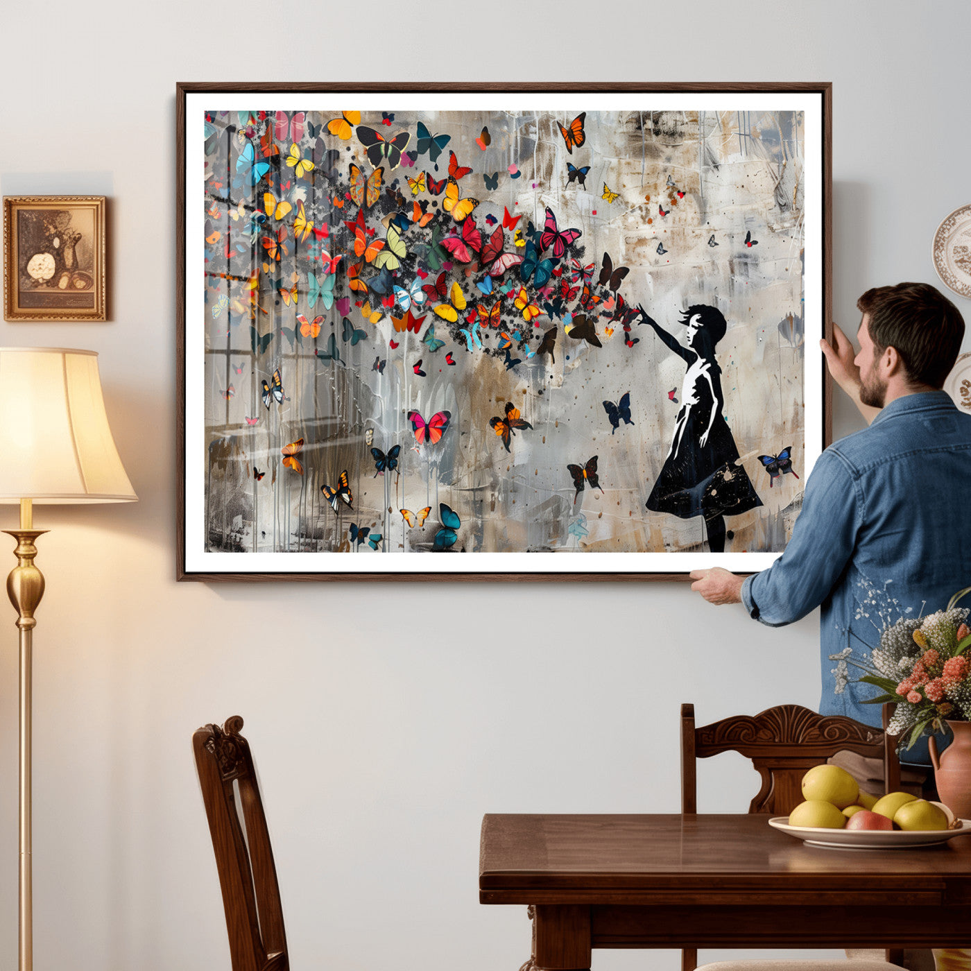 40269-MGV-CV-36X24 - Banksy Wall Art - Banksy Girl and Butterfly Explosion Wall Art Canvas Print | Girl with Butterflies