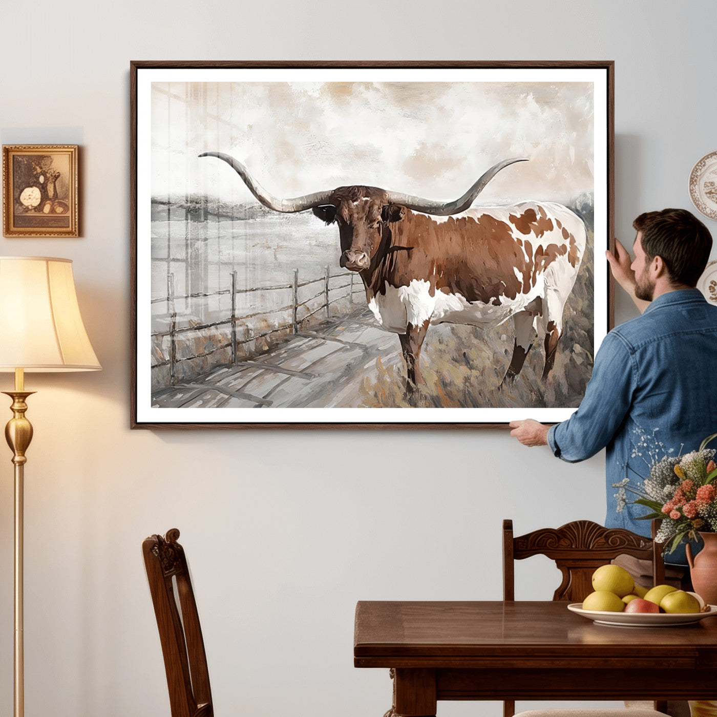 57340-MGV-CV-36X24 - Vintage Texas Cow Wall Art Canvas Print, Rustic Longhorn Wall Art | Canvas Print for Farmhouse Decor