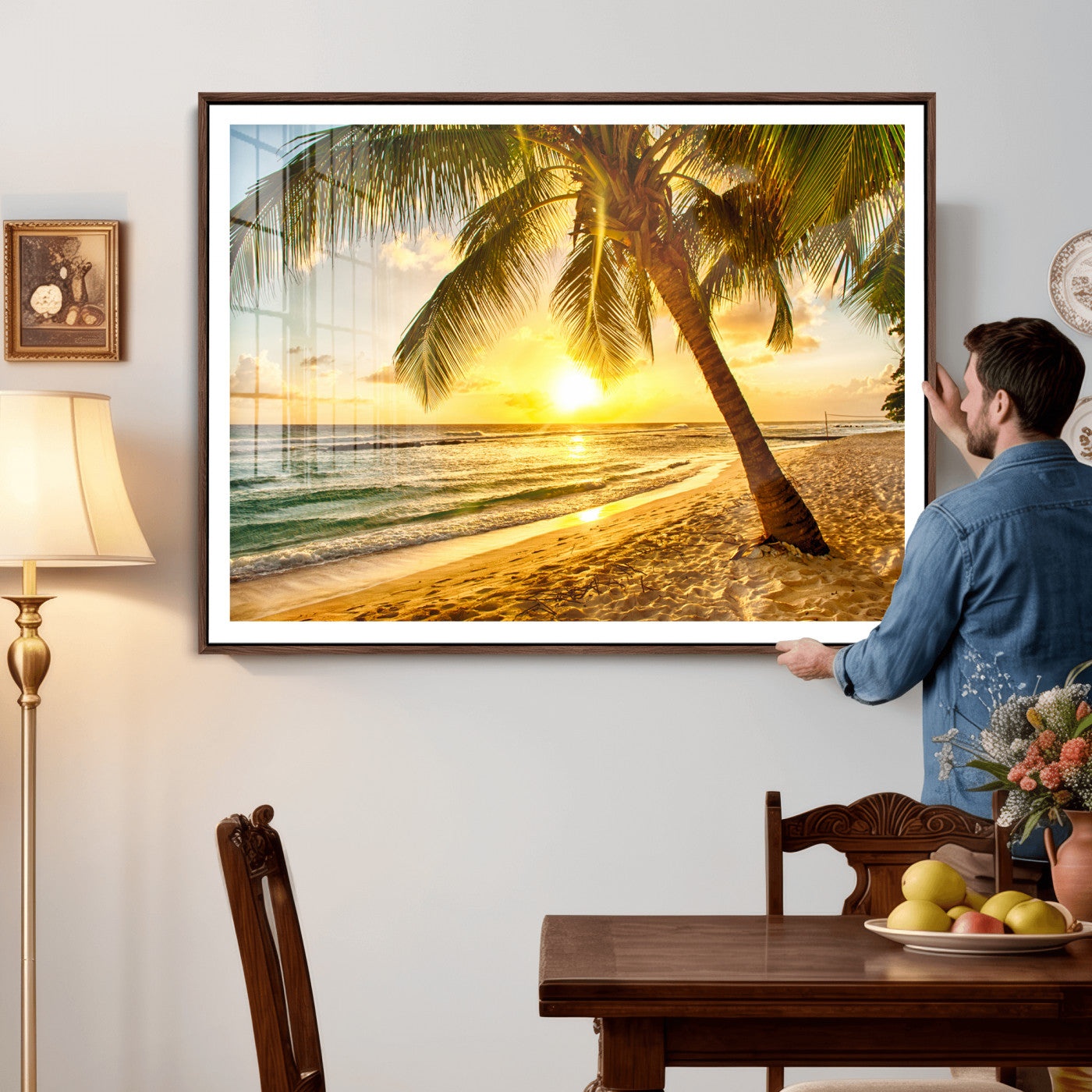 33628-MGV-CV-36X24 - Beach Sunset Canvas Wall Art Print - Tropical Beach Canvas Wall Art Print – Vibrant Palm Trees and