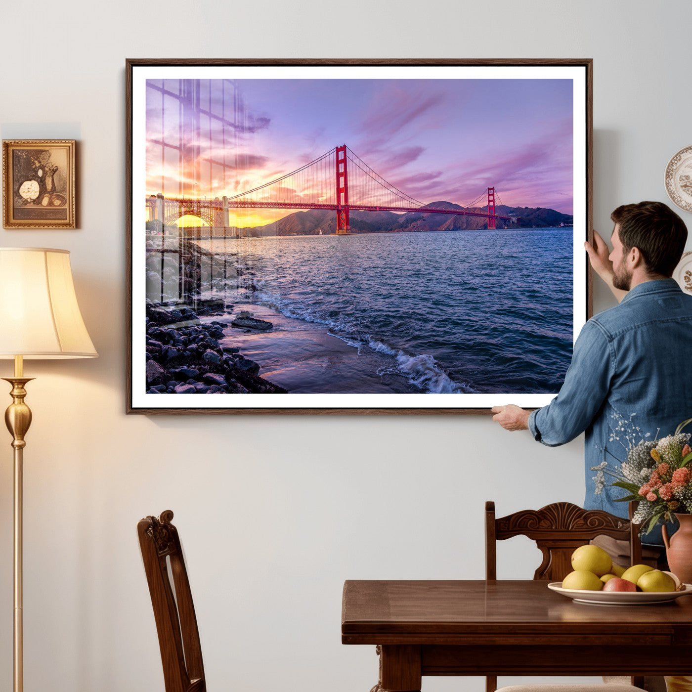 24256-MGV-CV-36X24 - Golden Gate Bridge Wall Art Print, San Francisco Sunset Canvas Wall Art, Cityscape Canvas Print for