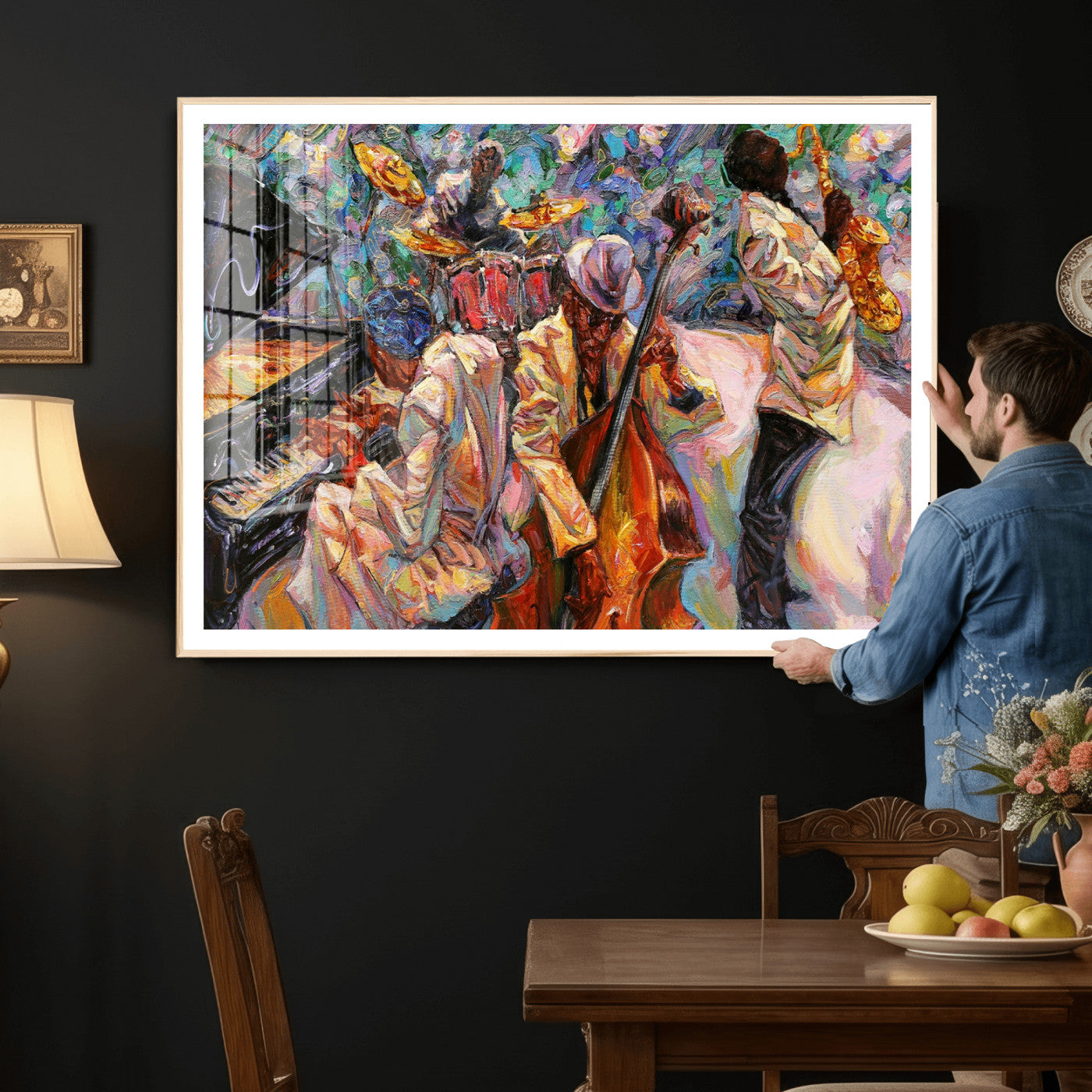 34929-MGV-CV-36X24 - African American Jazz Art Music Abstract Wall Art Painting Canvas Wall Art