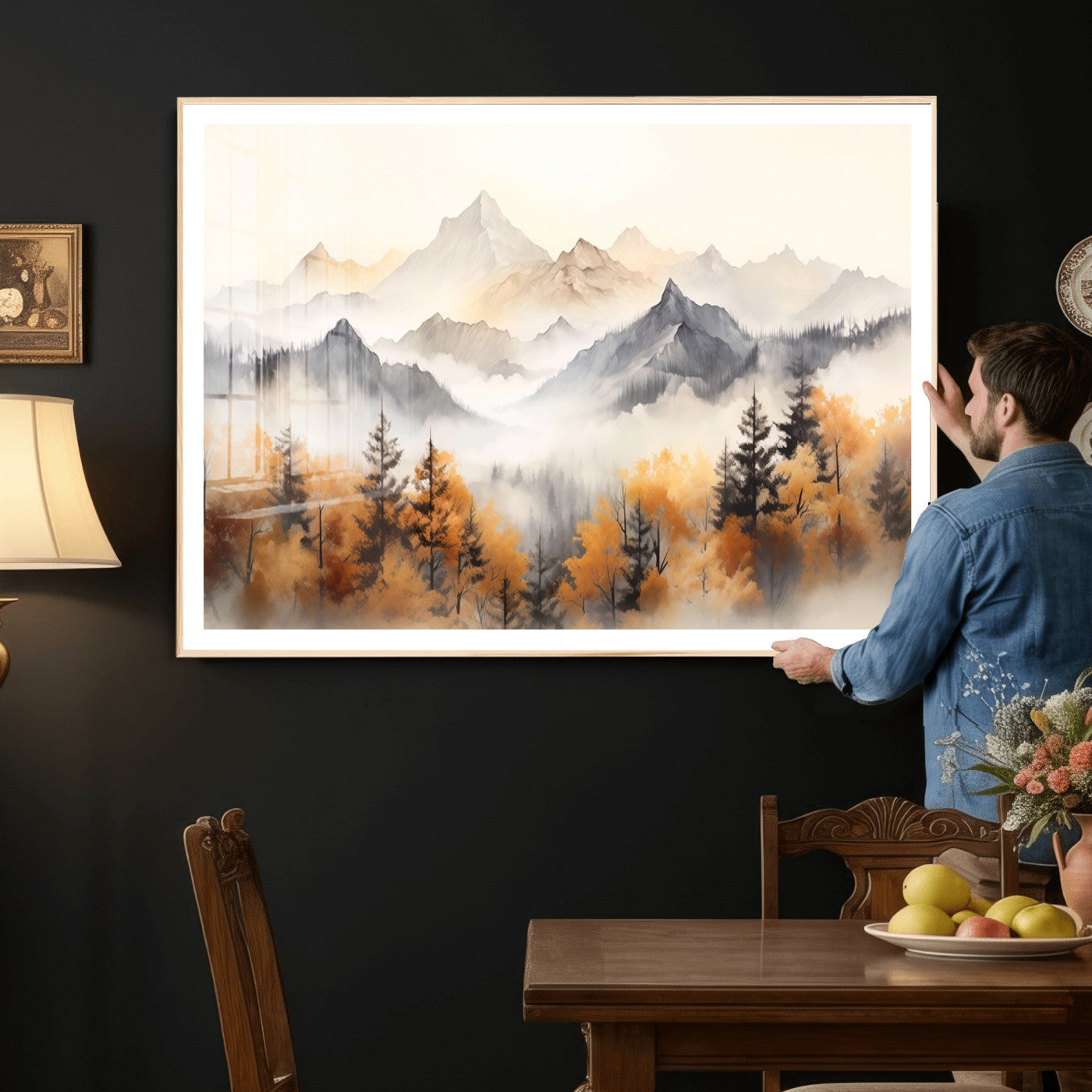 70049-MGV-CV-36X24 - Abstract Mountain Wall Art | Misty Mountain Forest and Mountains Canvas Print for Living Room,