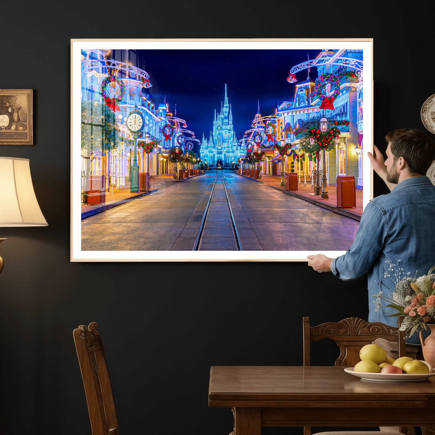 12470-MGV-CV-36X24 - Disney Castle Wall Art – Large Magic Kingdom Canvas Artwork, Fairytale Design, Kids Room Christmas Decor for Home, Office
