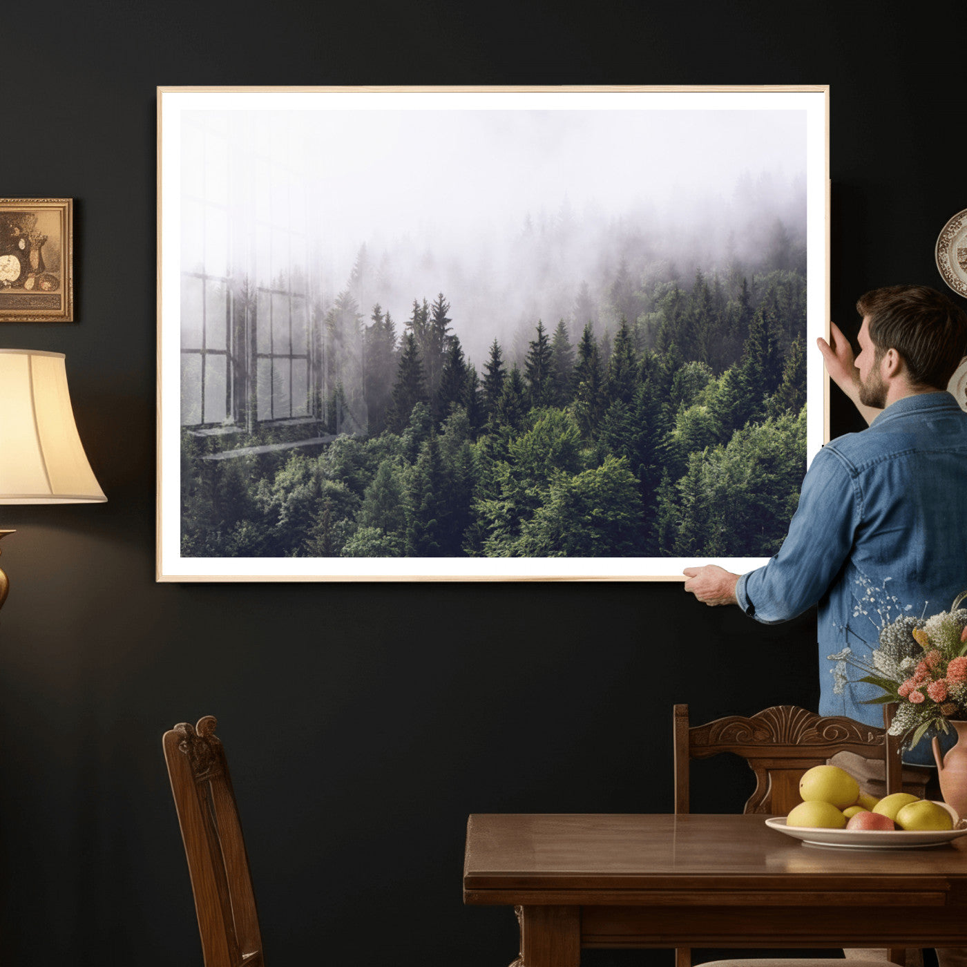 42578900-MGV-CV-36X24 - Misty Forest Canvas Wall Art – Serene Triptych Nature Print – Woodland Landscape Decor for Living