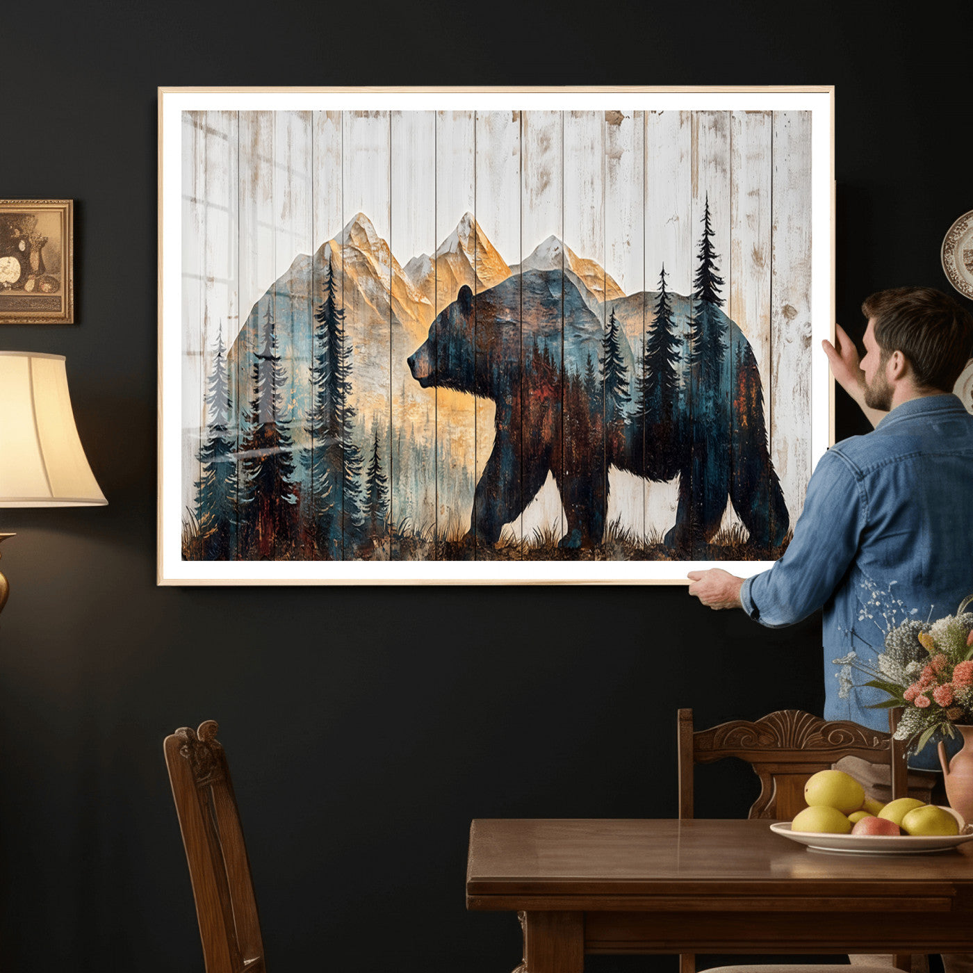 90077-MGV-CV-36X24 - Rustic Bear Wall Art - Grizzly 399 Bear Wall Art - Mountain Wood Canvas Wall Art - Nature Theme