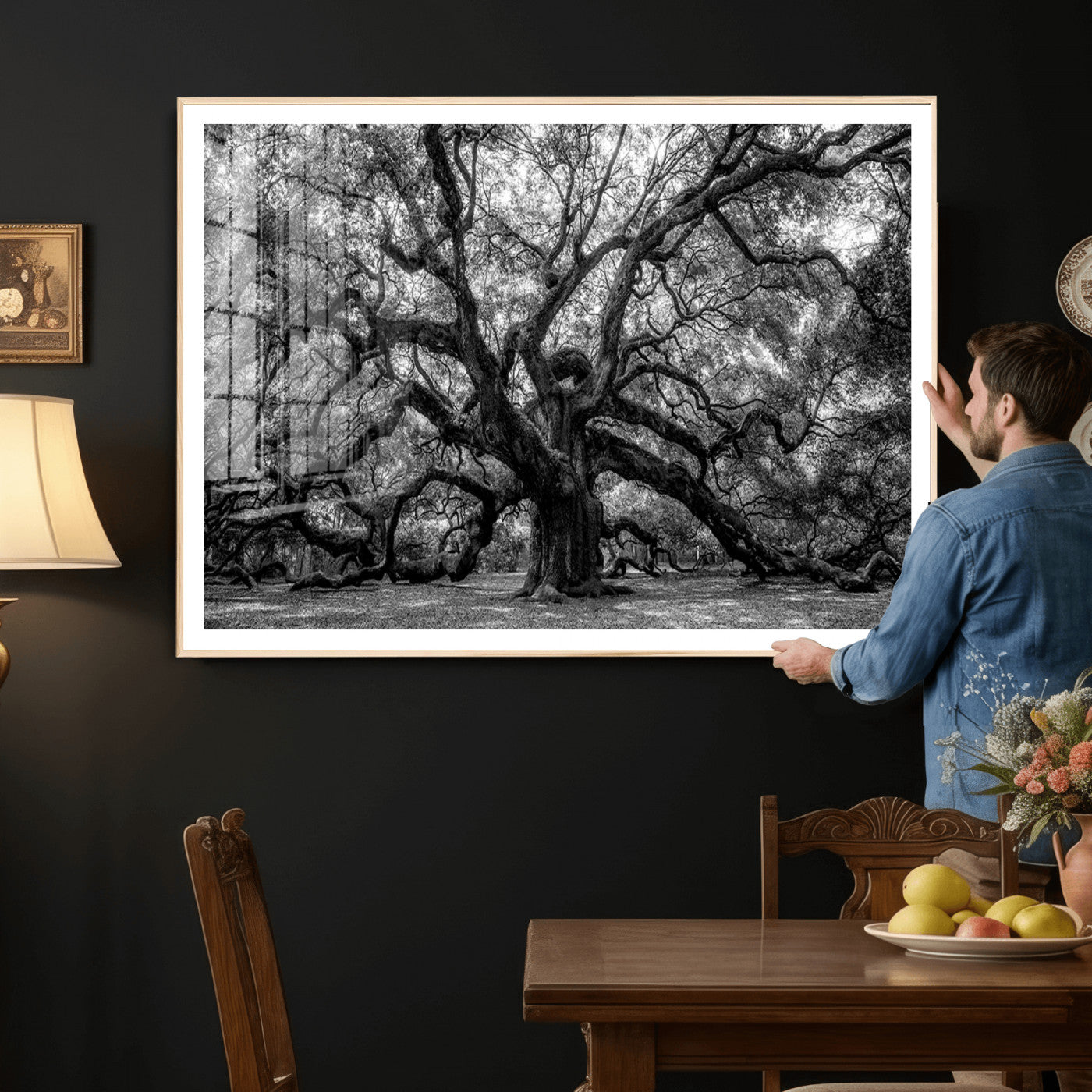132944706-MGV-CV-36X24 - Black and White Old Angel Oak Tree Wall Art Canvas Print