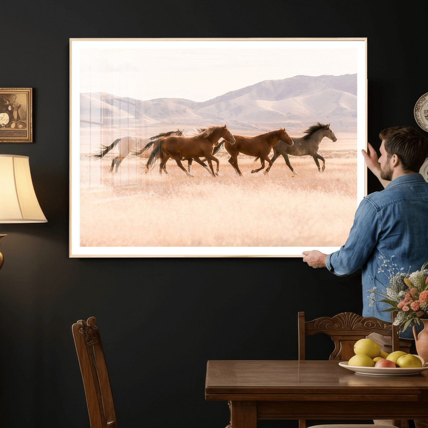 HORSESH-MGV-CV-36X24 - Wild Horses Wall Art – Running Freedom Canvas Print, Graceful Movement, Outdoor Landscape, Nature’s Power and Spirit, Home or Office Decor