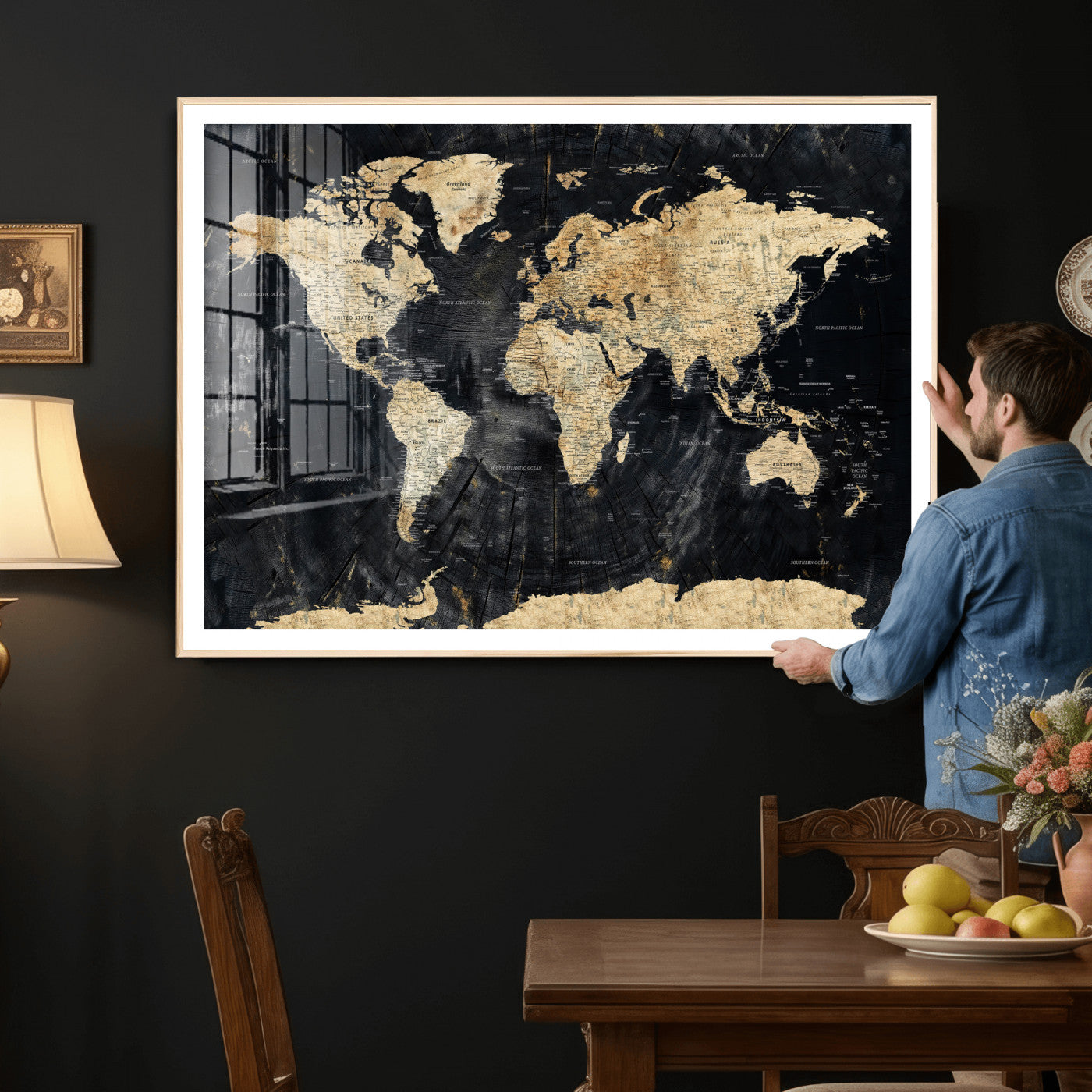 45535041-MGV-CV-36X24 - World Map Wall Art Canvas Print, Modern Decorative Framed Map Artwork Prints for Living Room, Office, Bedroom Wall Decor