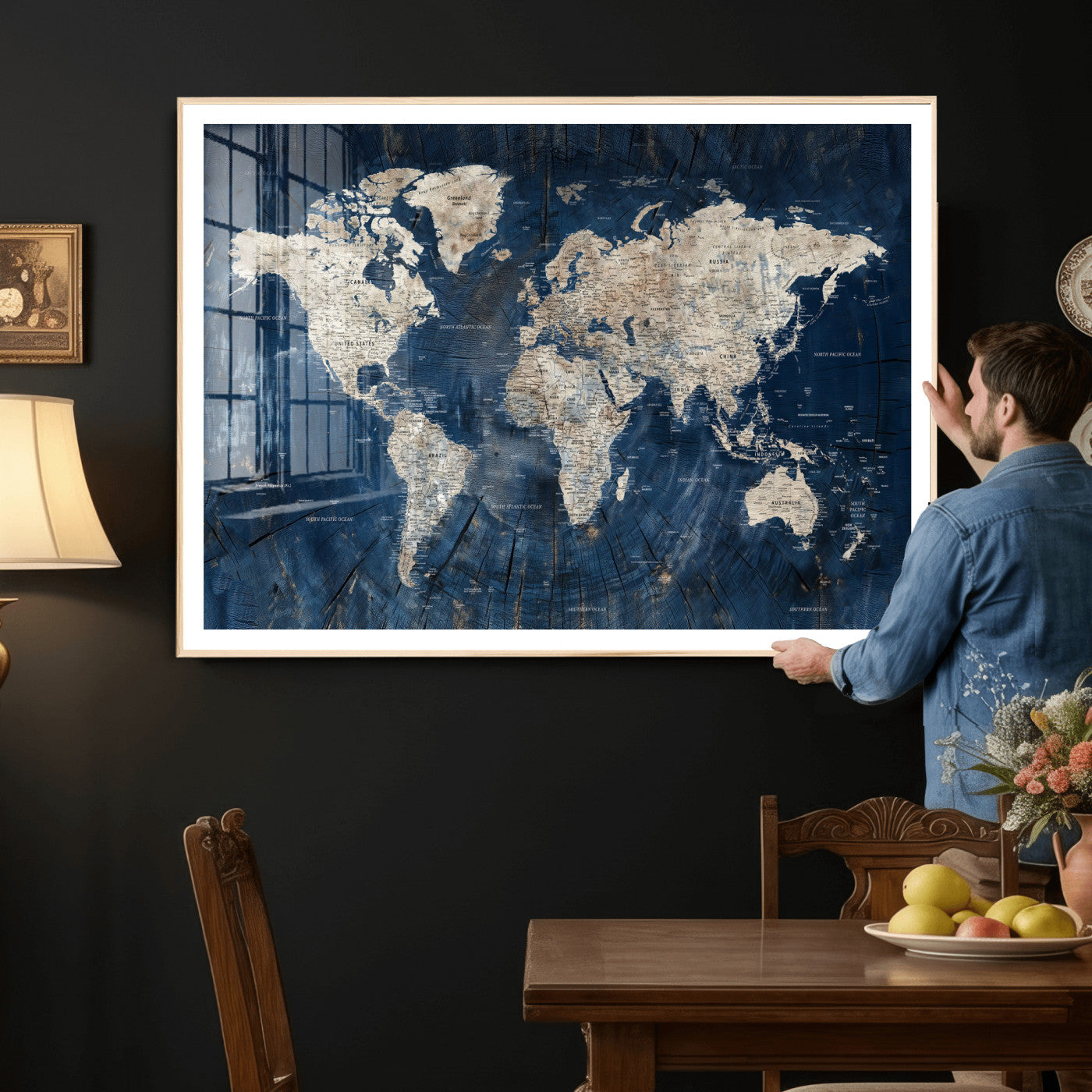 56126010-MGV-CV-36X24 - World Map Wall Art Canvas Print, Modern Decorative Framed Map Artwork Prints for Living Room, Office, Bedroom Wall Decor