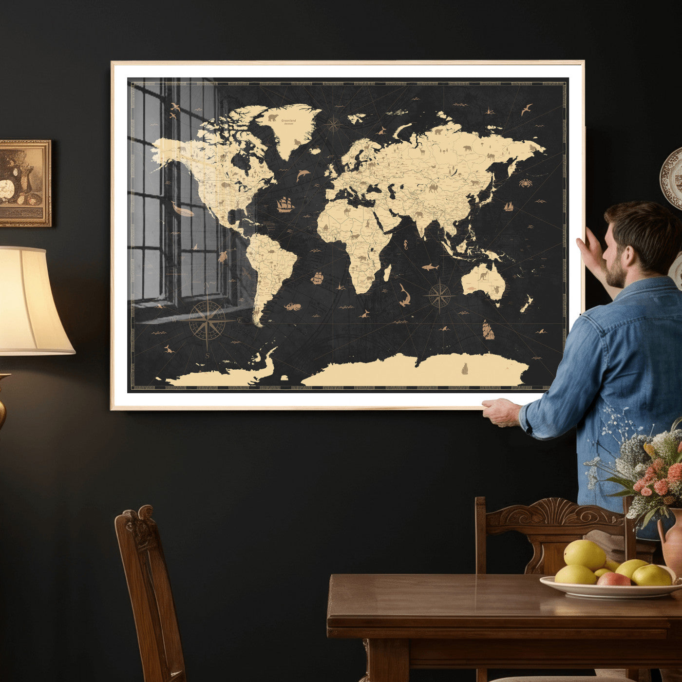 75220264-MGV-CV-36X24 - World Map Wall Art Canvas Print, Modern Decorative Framed Map Artwork Prints for Living Room, Office, Bedroom Wall Decor