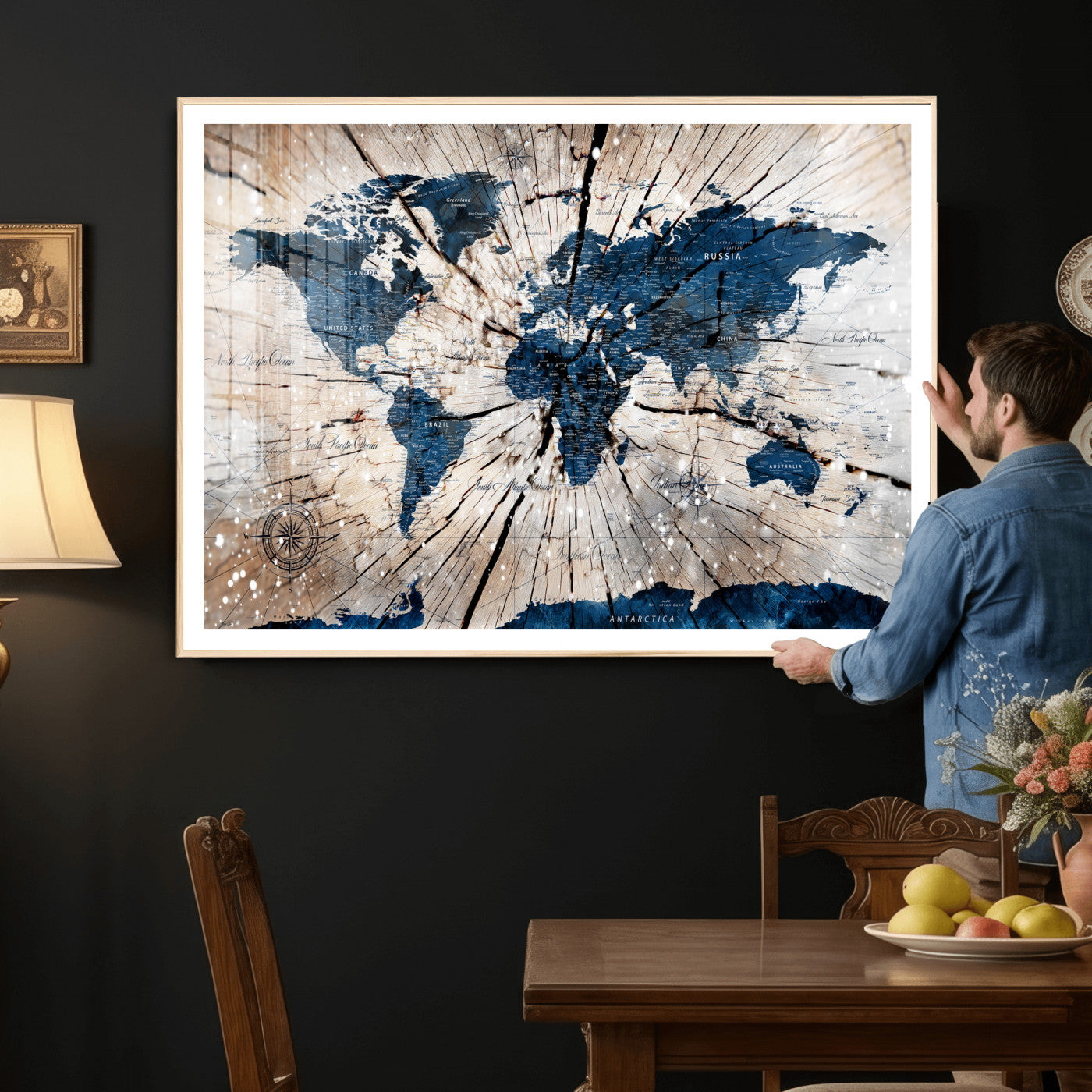 19478704-MGV-CV-36X24 - World Map Wall Art Canvas Print, Modern Decorative Framed Map Artwork Prints for Living Room, Office, Bedroom Wall Decor