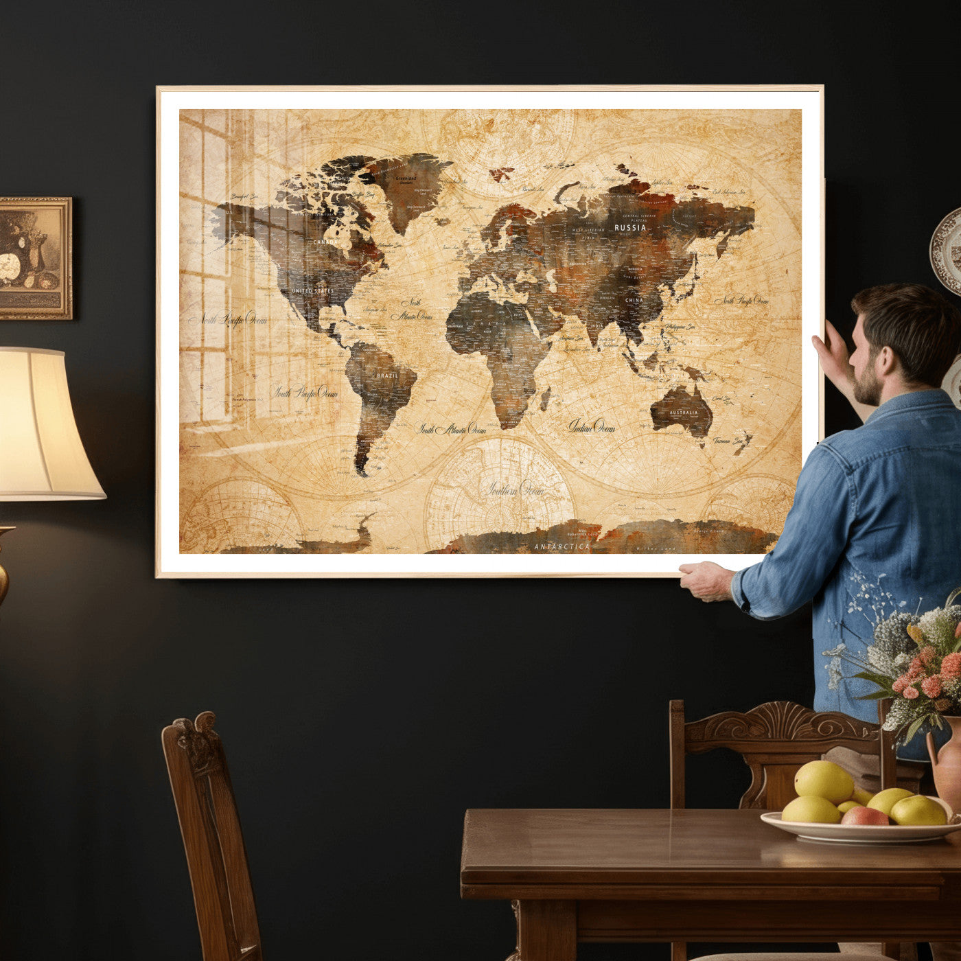 63156625-MGV-CV-36X24 - World Map Wall Art Canvas Print, Modern Decorative Framed Map Artwork Prints for Living Room, Office, Bedroom Wall Decor