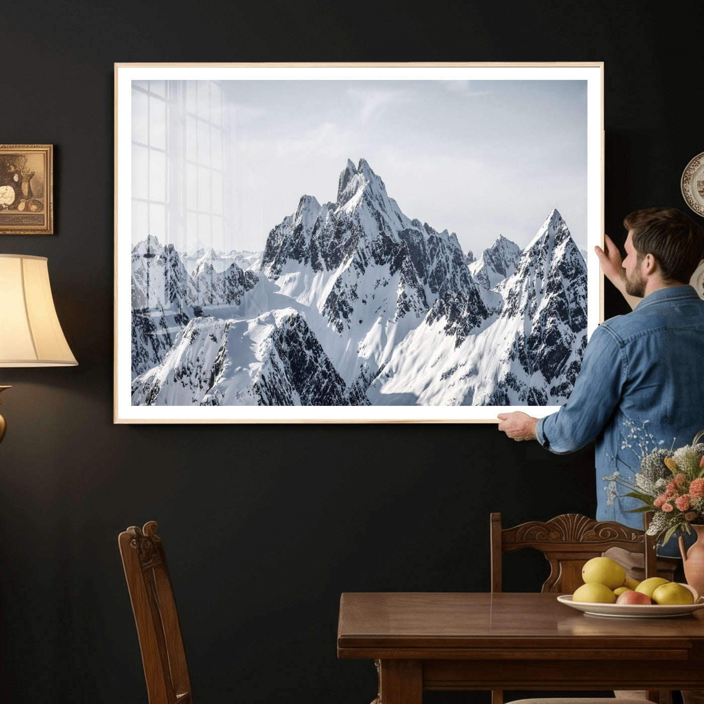 33126265-MGV-CV-36X24 - Snowy Mountain Range Canvas Print, Alpine Peaks Landscape Wall Art, Framed Canvas Ready to Hang