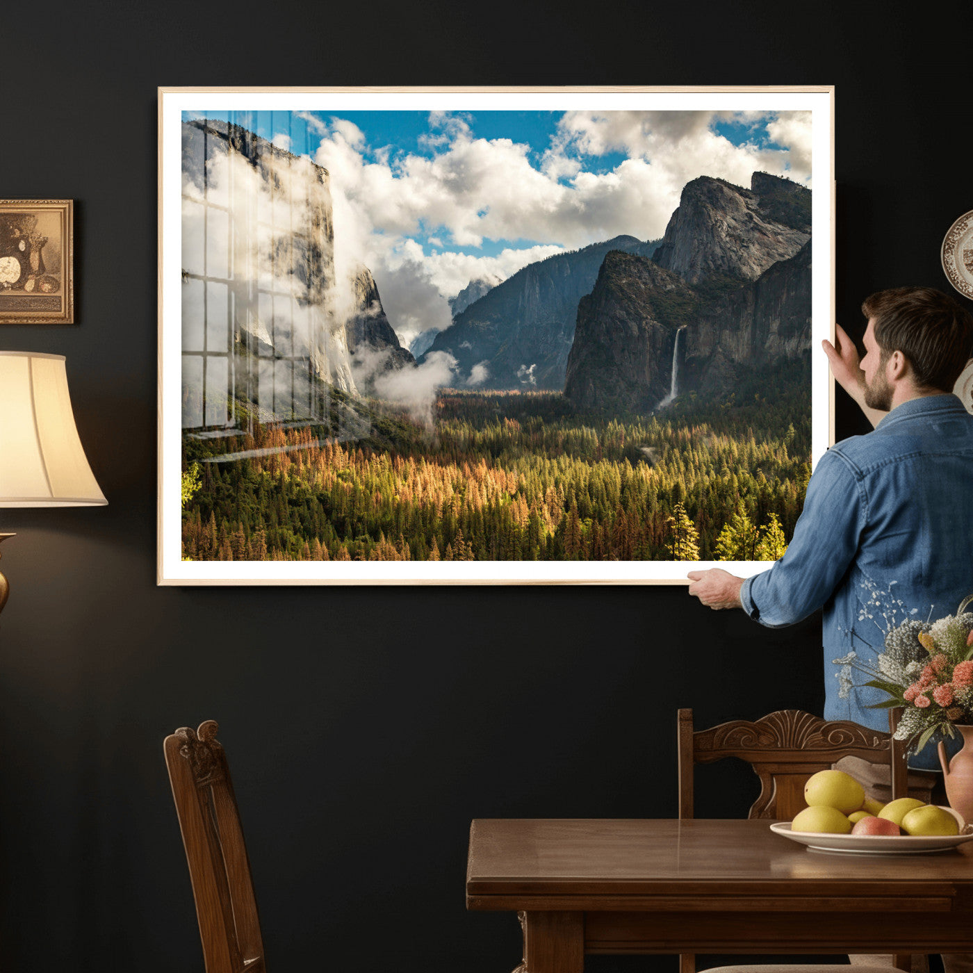 18271001-MGV-CV-36X24 - Yosemite Valley River Landscape Wall Art Canvas Print, Granite Cliffs Forest River Canvas Print, California National Park Moody Scenic Art Printi