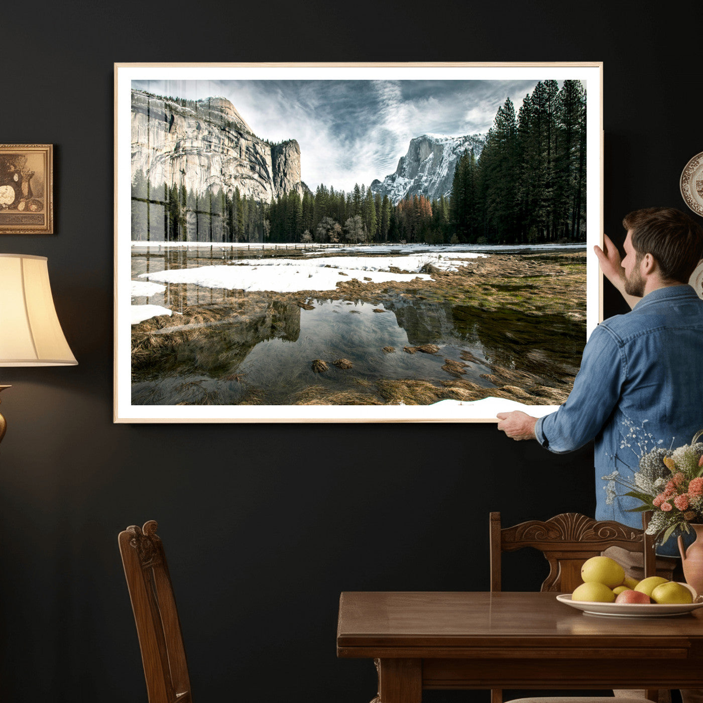 14527348-MGV-CV-36X24 - Yosemite Valley Mountain Landscape Wall Art Canvas Print, Granite Cliff Forest Valley Canvas Print, California National Park Scenic Art Printing