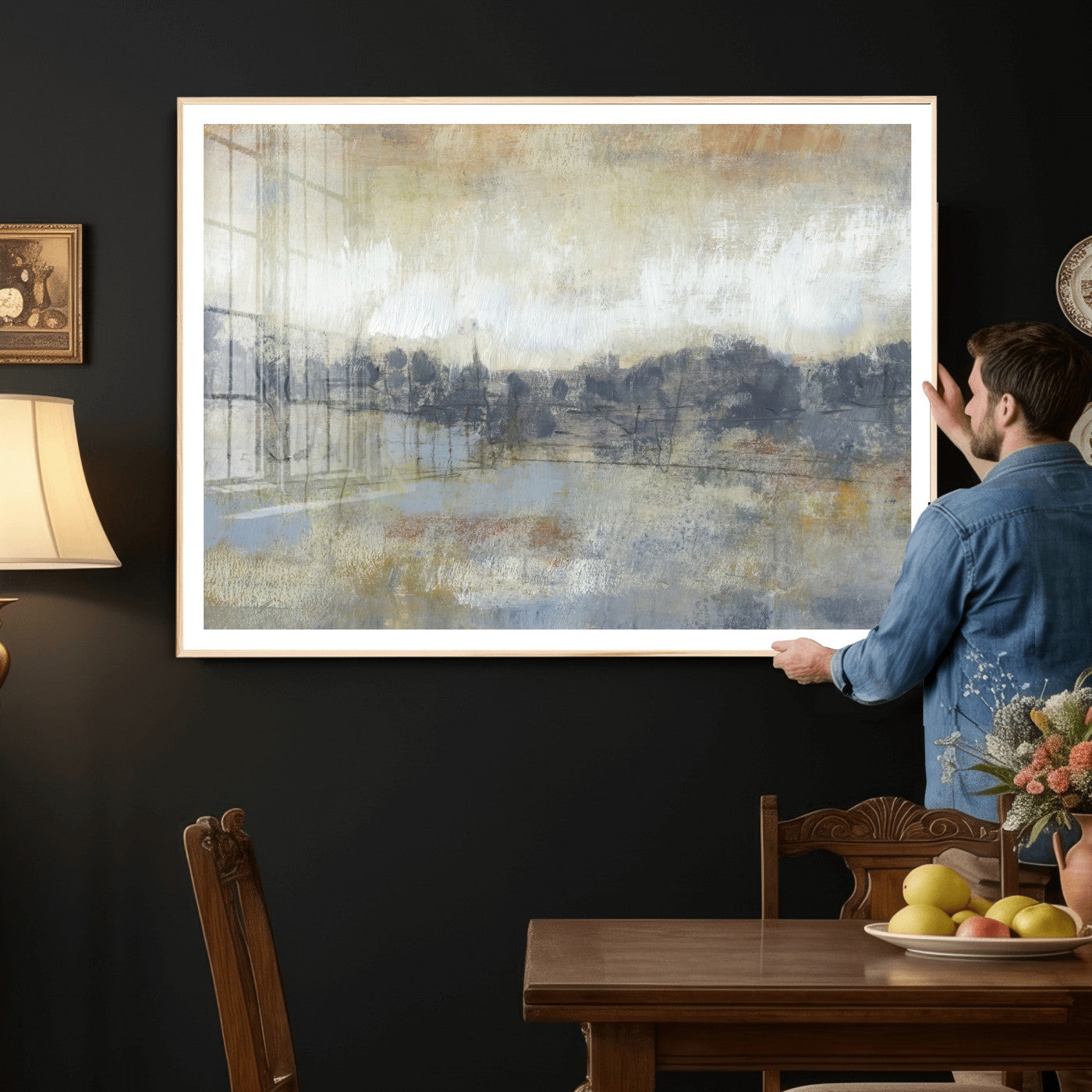 73973590-MGV-CV-36X24 - Abstract Neutral Landscape Painting Wall Art Canvas Print, Modern Minimal Texture Horizon Canvas Print, Beige Gray Contemporary Abstract Art Printing