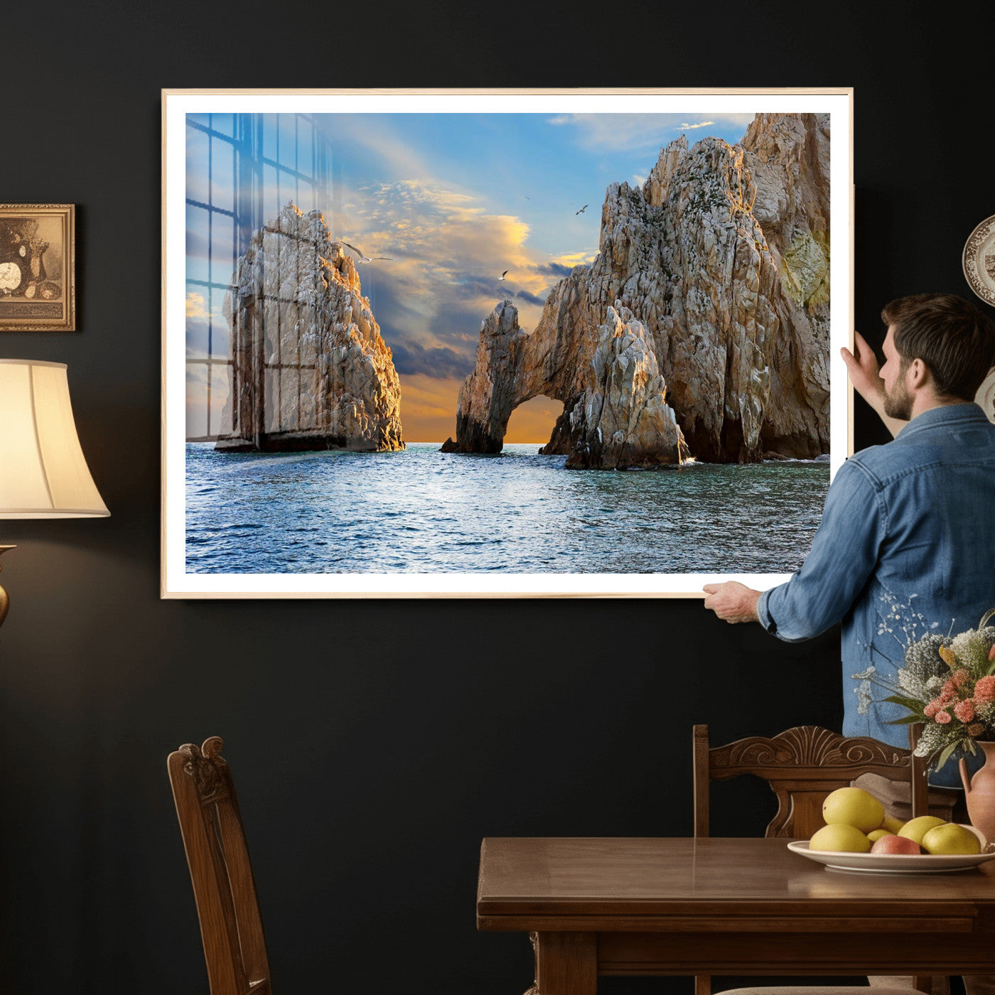 63505689-MGV-CV-36X24 - El Arco Cabo San Lucas Ocean Arch Wall Art Canvas Print, Baja California Rock Arch Seascape Canvas Print, Mexico Coastal Landmark Scenic Art Printing