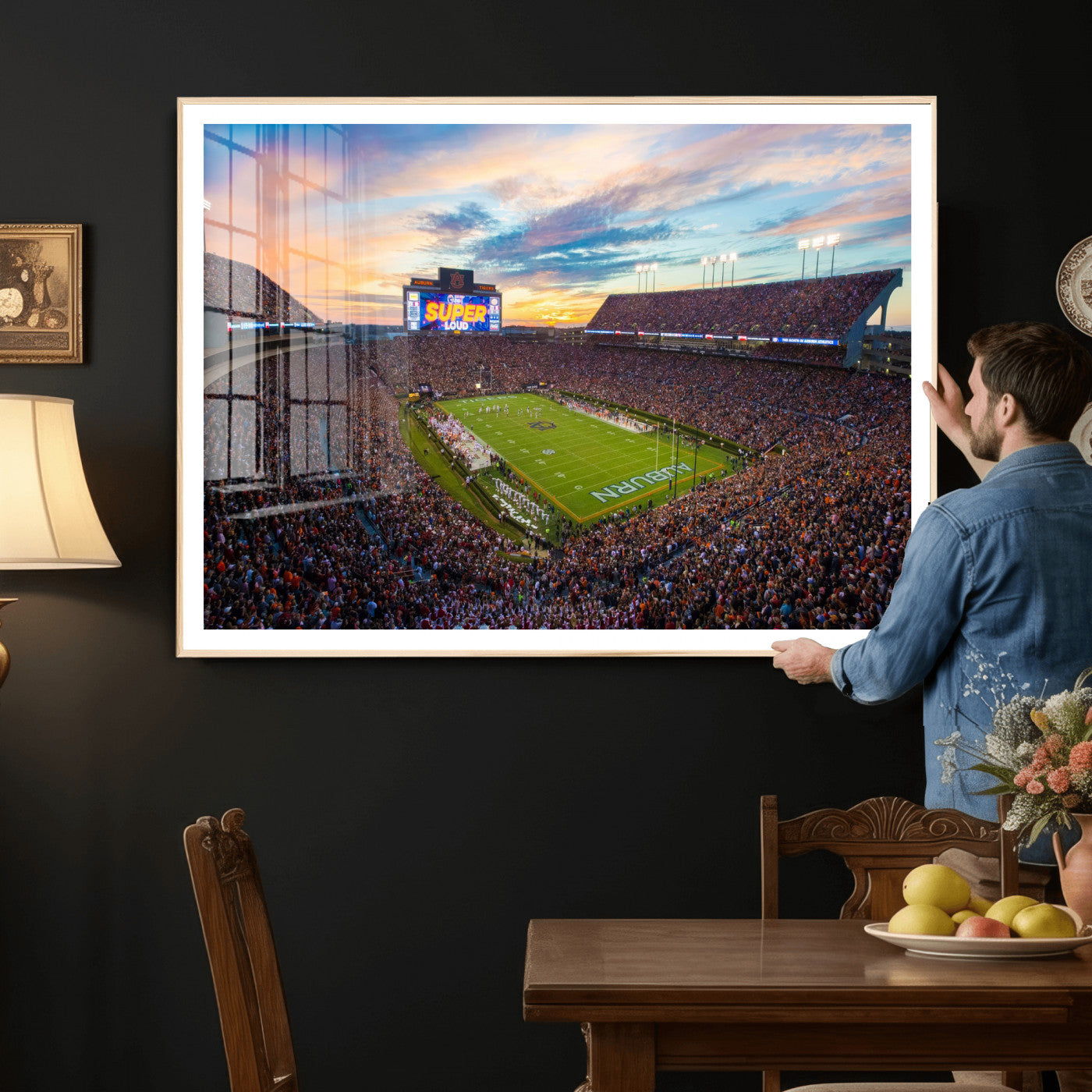 75203764-MGV-CV-36X24 - Auburn Stadium Sunset Wall Art Canvas Print, Jordan Hare Stadium Game Day Crowd, Auburn Tigers Football Artwork