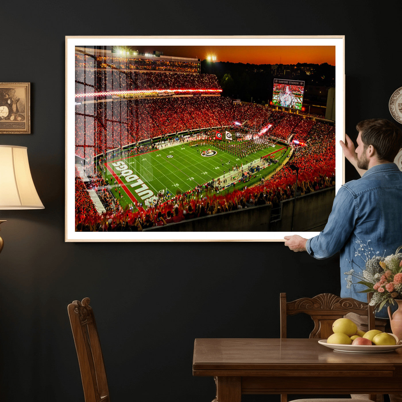 48894104-MGV-CV-36X24 - Georgia Bulldogs Stadium Wall Art Canvas Print, Sanford Stadium Night Game Panorama, College Football Crowd Wall Decor