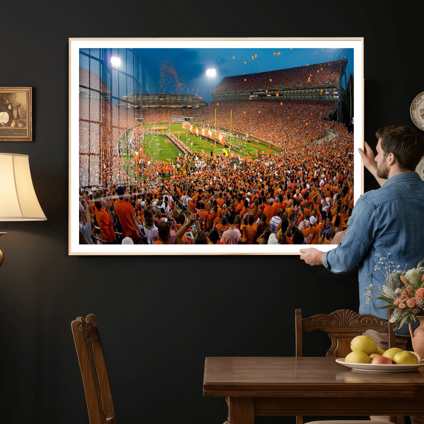 42850097-MGV-CV-36X24 - Clemson Tigers Memorial Stadium Wall Art Canvas Print, Death Valley Football Stadium Artwork, Packed Game Night Crowd Scene