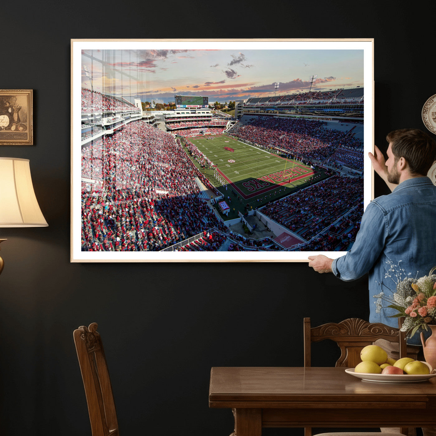 46571211-MGV-CV-36X24 - Donald W. Reynolds Razorback Stadium Wall Art Canvas Print – Arkansas Razorbacks Football Artwork for Home, Office, and Sports Room Decor