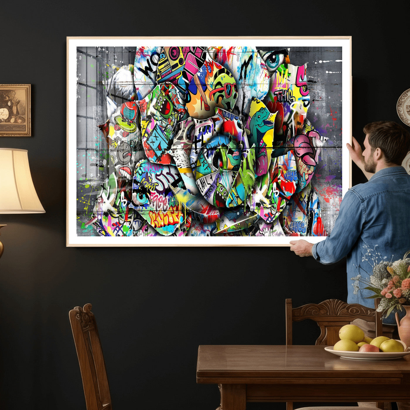 77553344-MGV-CV-36X24 - Abstract Graffiti Collage Street Art Wall Art Canvas Print, Colorful Urban Pop Art Canvas Print, Modern Graffiti Patchwork Contemporary Art Printing