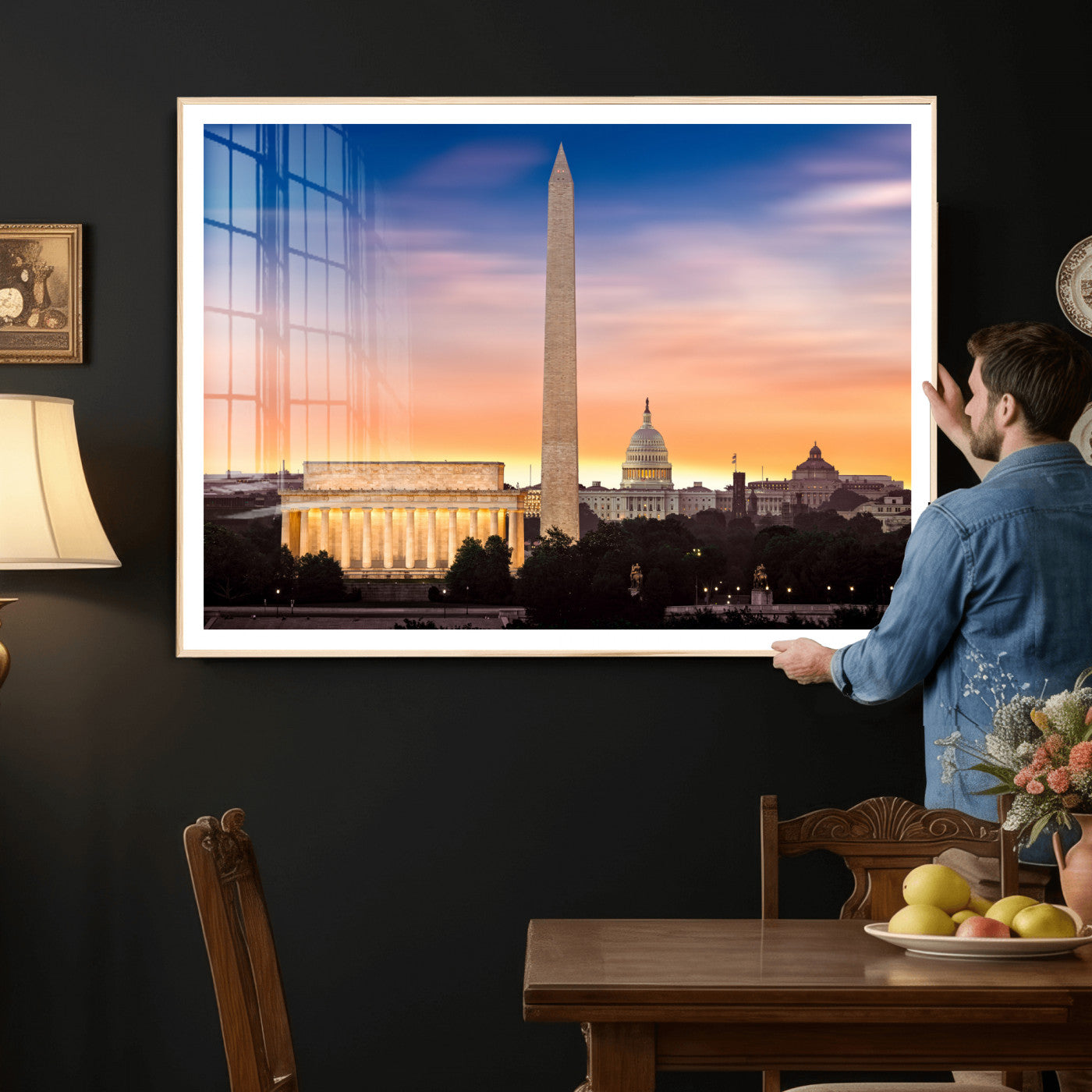 72704063-MGV-CV-36X24 - Washington DC Skyline Wall Art Canvas Print – Lincoln Memorial, Washington Monument & Capitol Artwork Print