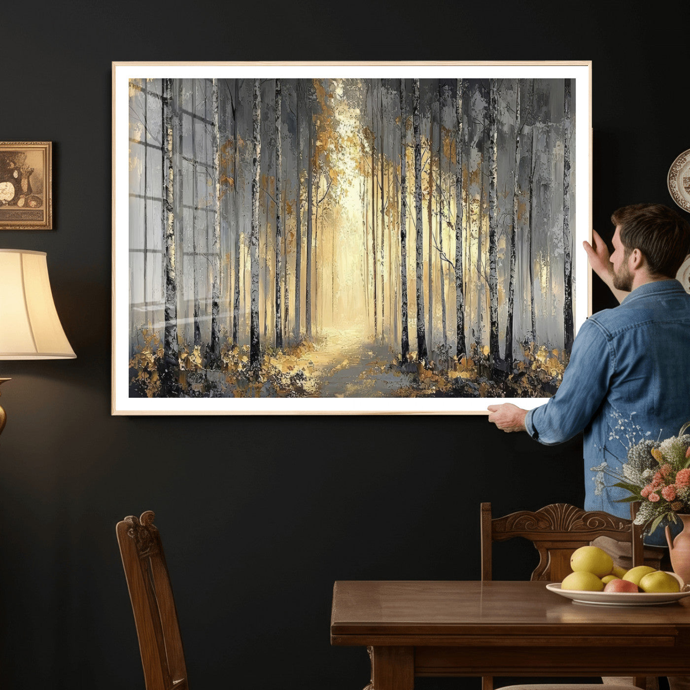 41017042-MGV-CV-36X24 - Abstract Birch Forest Wall Art Canvas Print – Modern Neutral Woodland Landscape Artwork for Living Room Decor