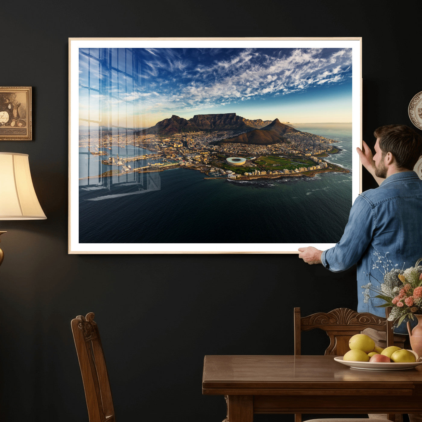 14654591-MGV-CV-36X24 - Cape Town Skyline Wall Art Canvas Print – Table Mountain Coastal Cityscape Artwork for Modern Office Decor