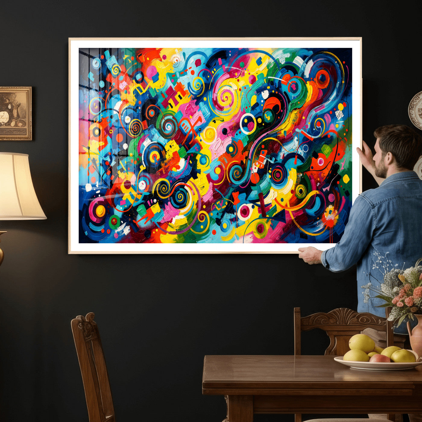 4712069R1-MGV-CV-36X24 - Geometric Abstract Wall Art Canvas Print, Bold Color Abstract Expressionist Painting Print, Modern Geometric Abstract Canvas Art