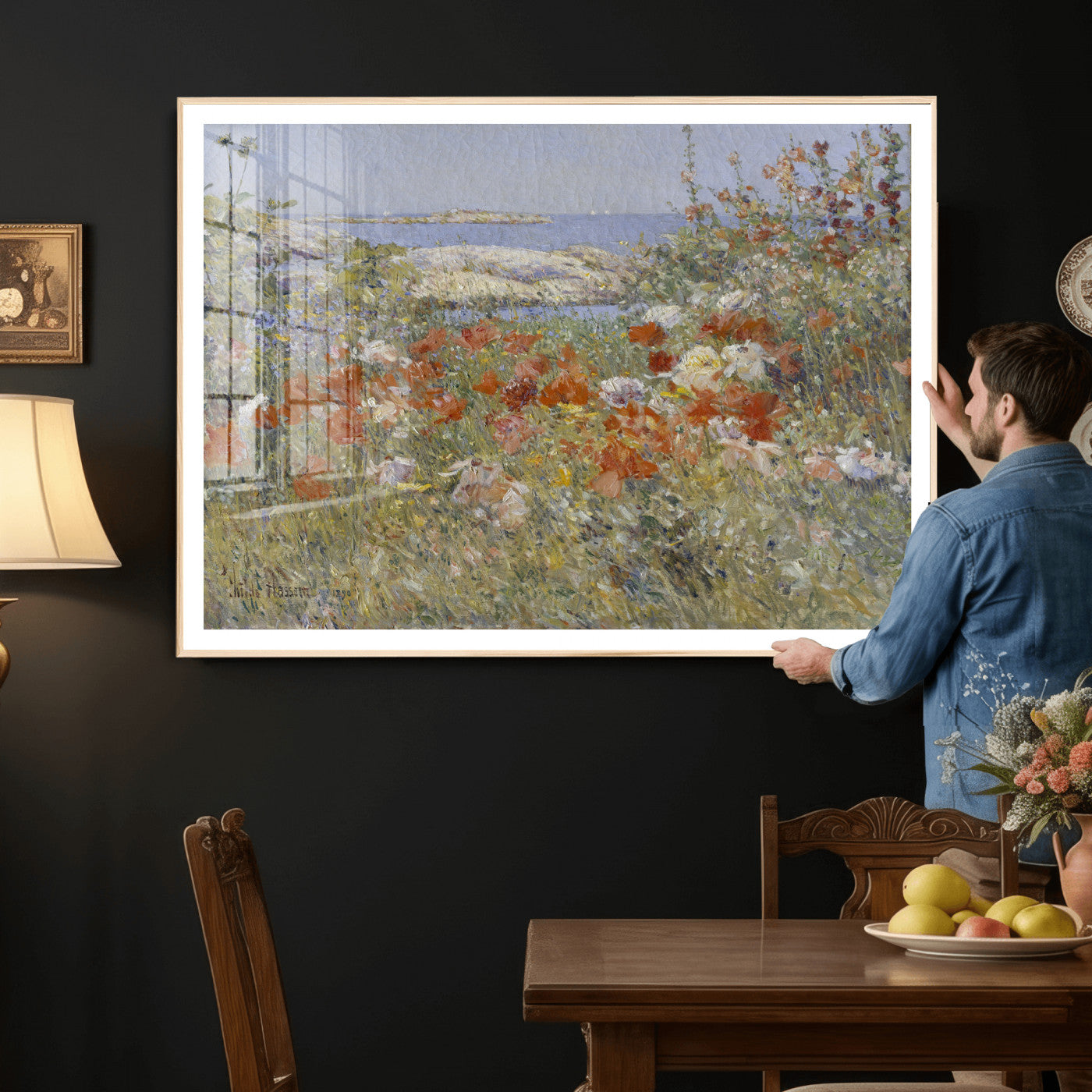 54770907-MGV-CV-36X24 - Childe Hassam Celia Thaxter Garden Canvas — 1890 American Impressionist Poppy Floral Print | Isles of Shoals Coastal Art | Classic Gift