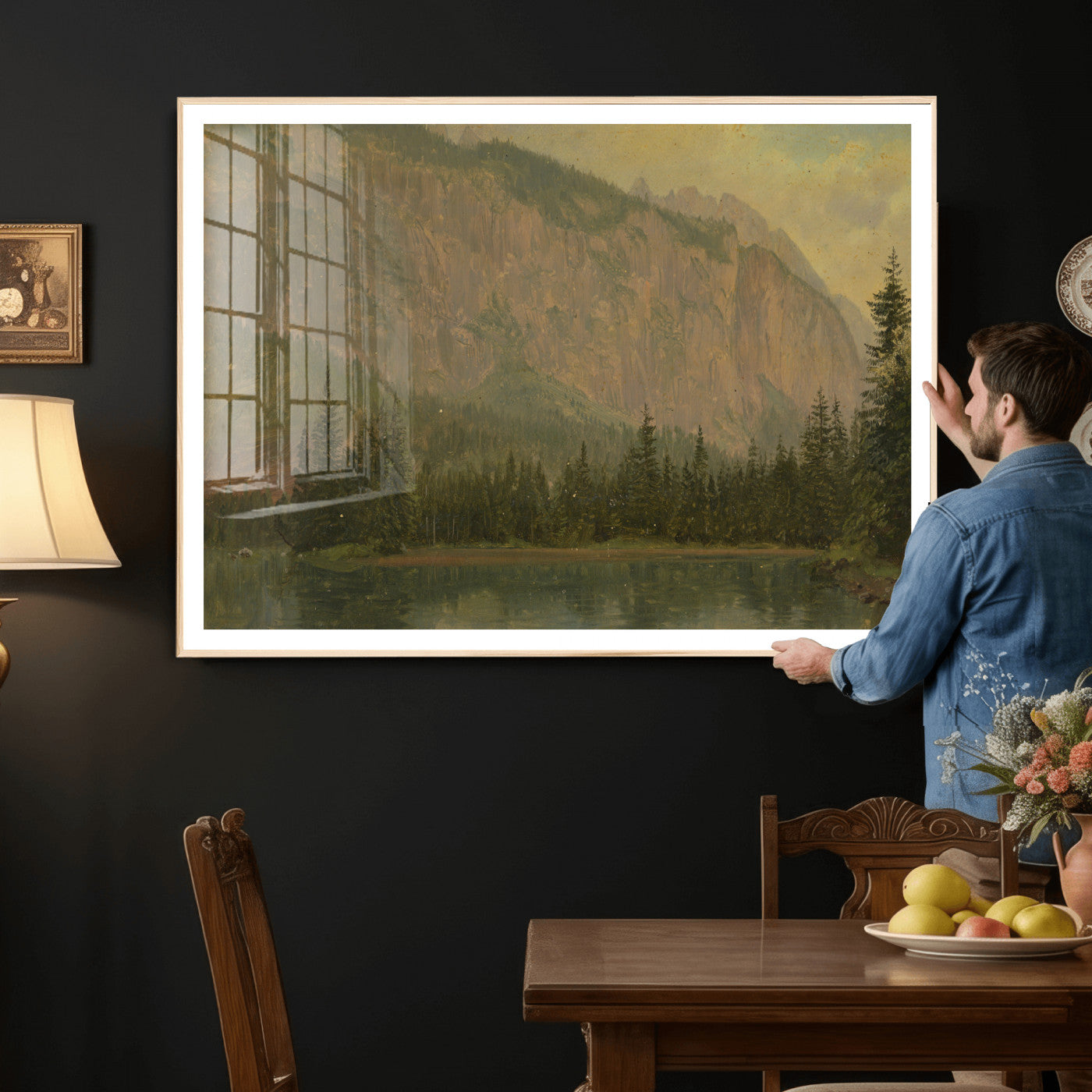 76844524-MGV-CV-36X24 - Frederic Edwin Church Hintersee Canvas Print, Hudson River School Mountain Lake Painting 1868, American Romantic Landscape, Vintage Nature Wall Art