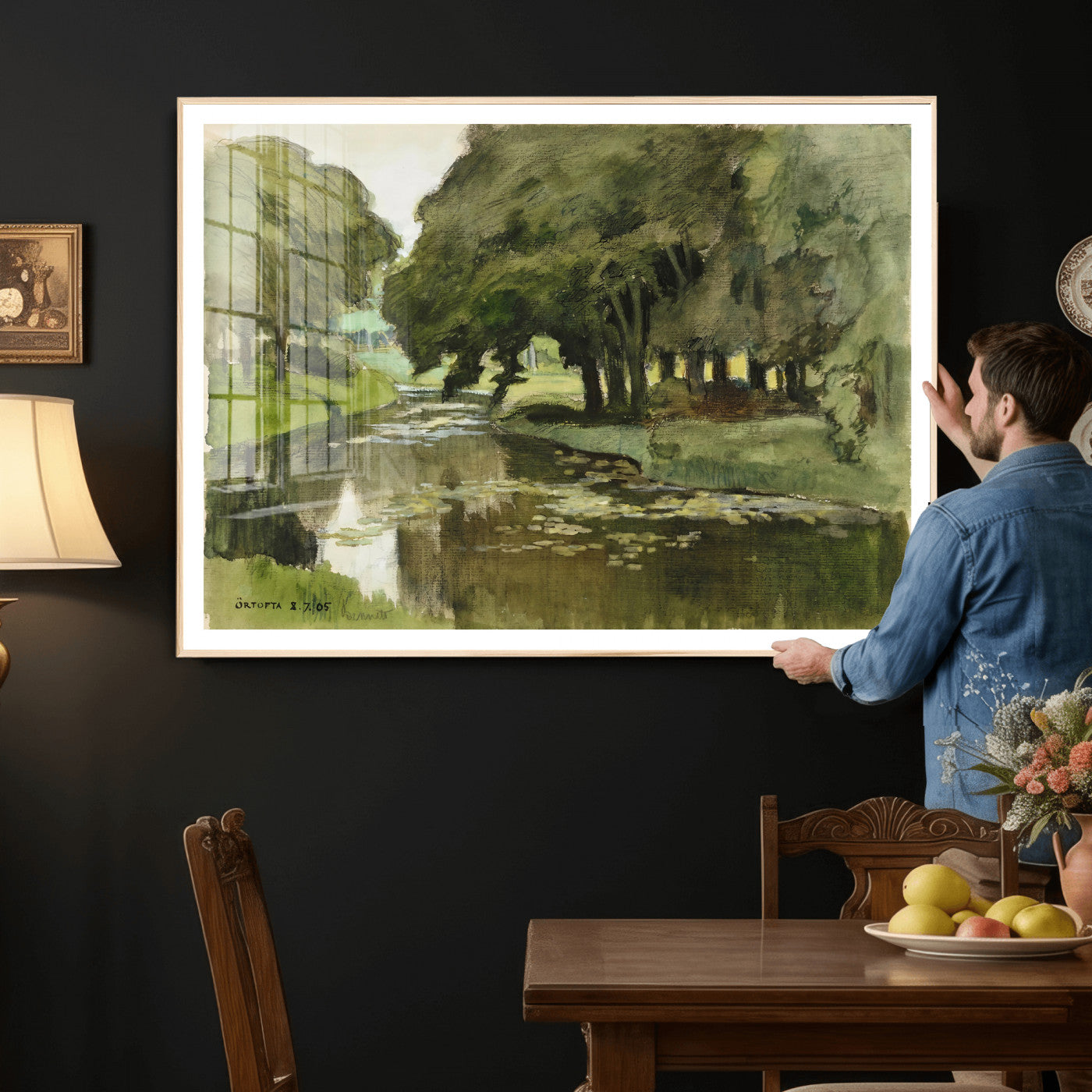 54446767-MGV-CV-36X24 - Anders Zorn Watercolor Canvas Print, Örtofta 1905 Swedish River Landscape, Impressionist Nature Art, Scandinavian Wall Decor, Plein Air Painting Print