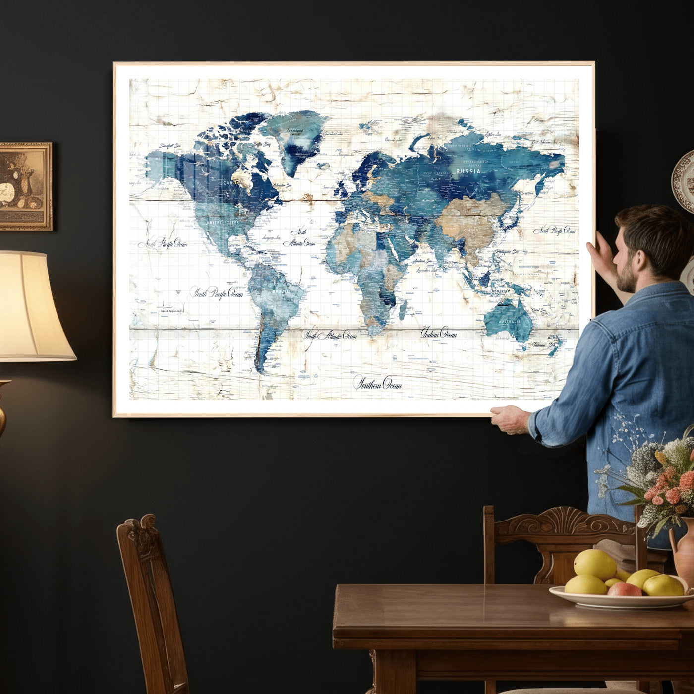 86799232-MGV-CV-36X24 - Watercolor World Map Canvas Wall Art Print – Abstract Colorful Travel Wall Decor