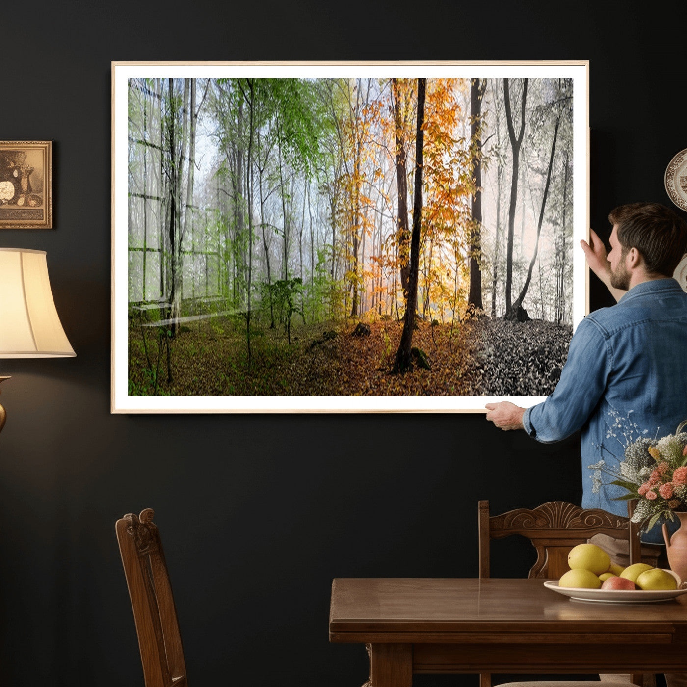 95317-MGV-CV-36X24 - Four Seasons Wall Art Forest Canvas Print – Triptych Seasonal Nature Print – Landscape Decor for Living Room