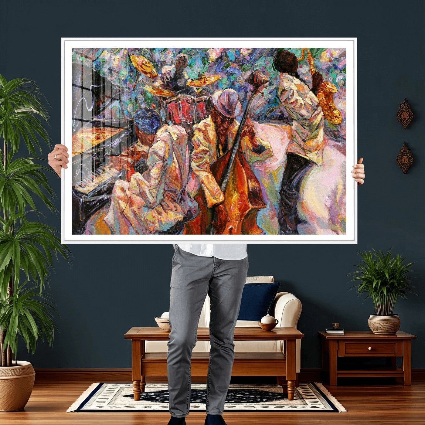 34929-MGV-CV-36X24 - African American Jazz Art Music Abstract Wall Art Painting Canvas Wall Art