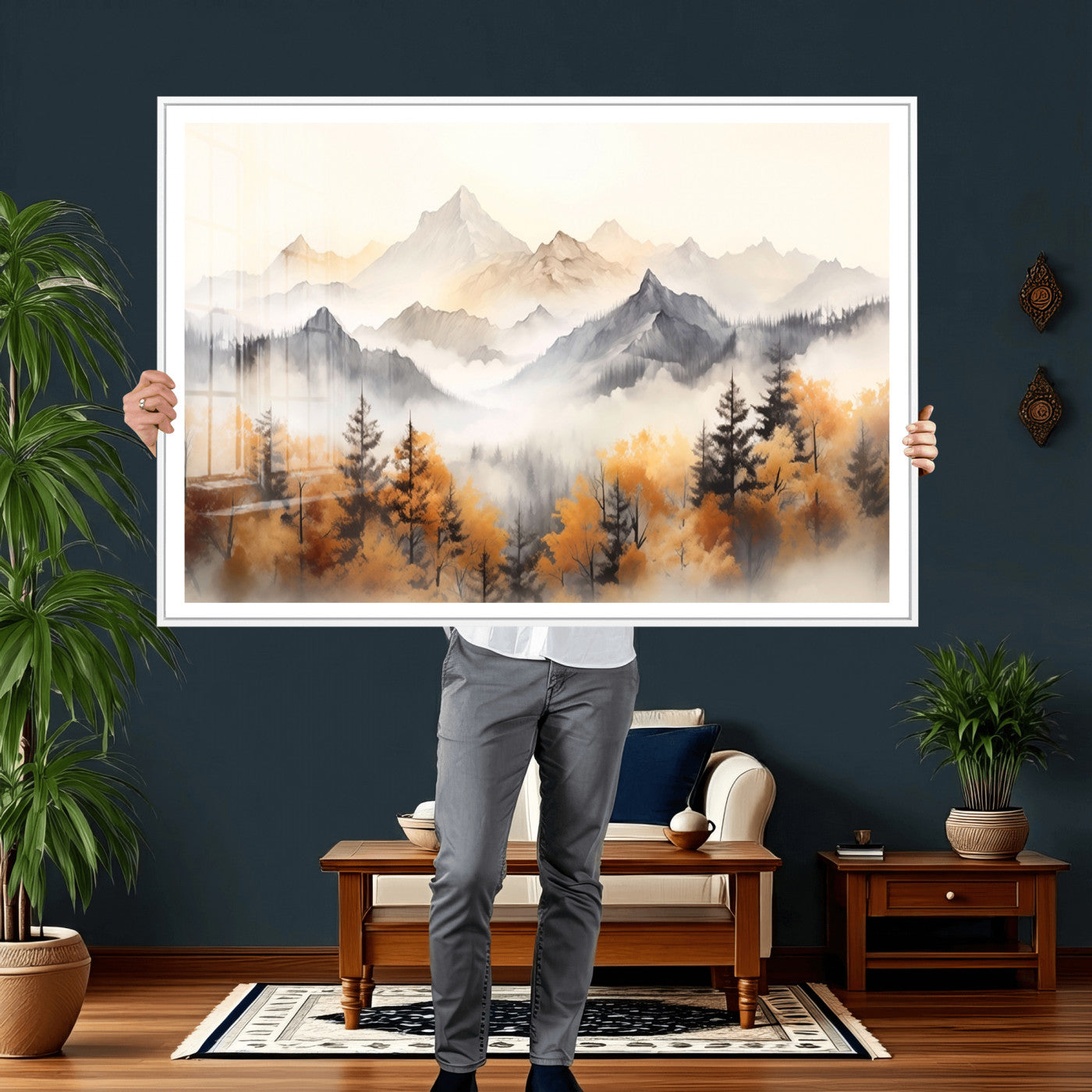 70049-MGV-CV-36X24 - Abstract Mountain Wall Art | Misty Mountain Forest and Mountains Canvas Print for Living Room,