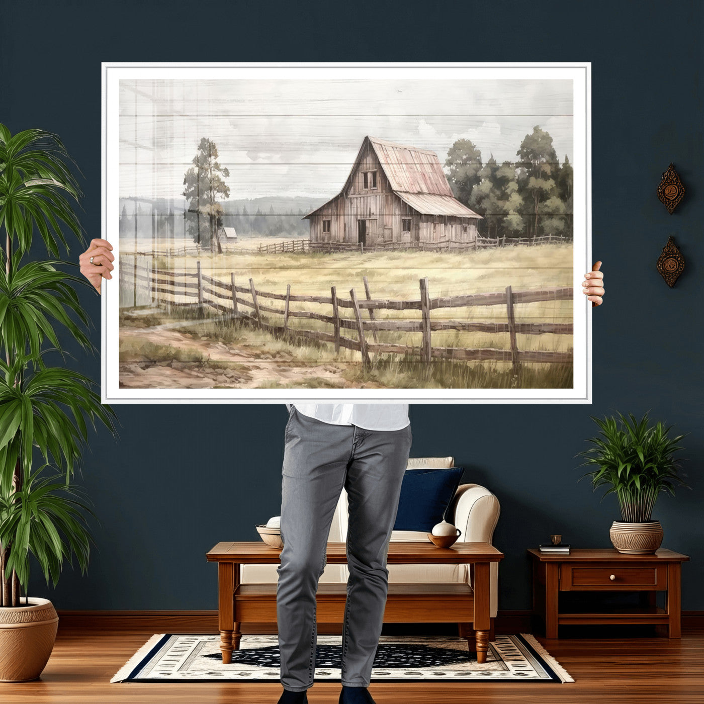 87489-MGV-CV-36X24 - Rustic Farmhouse Barn Wall Art | Framed Gallery Wrap Barn Giclee Canvas Print for Farmhouse Decor