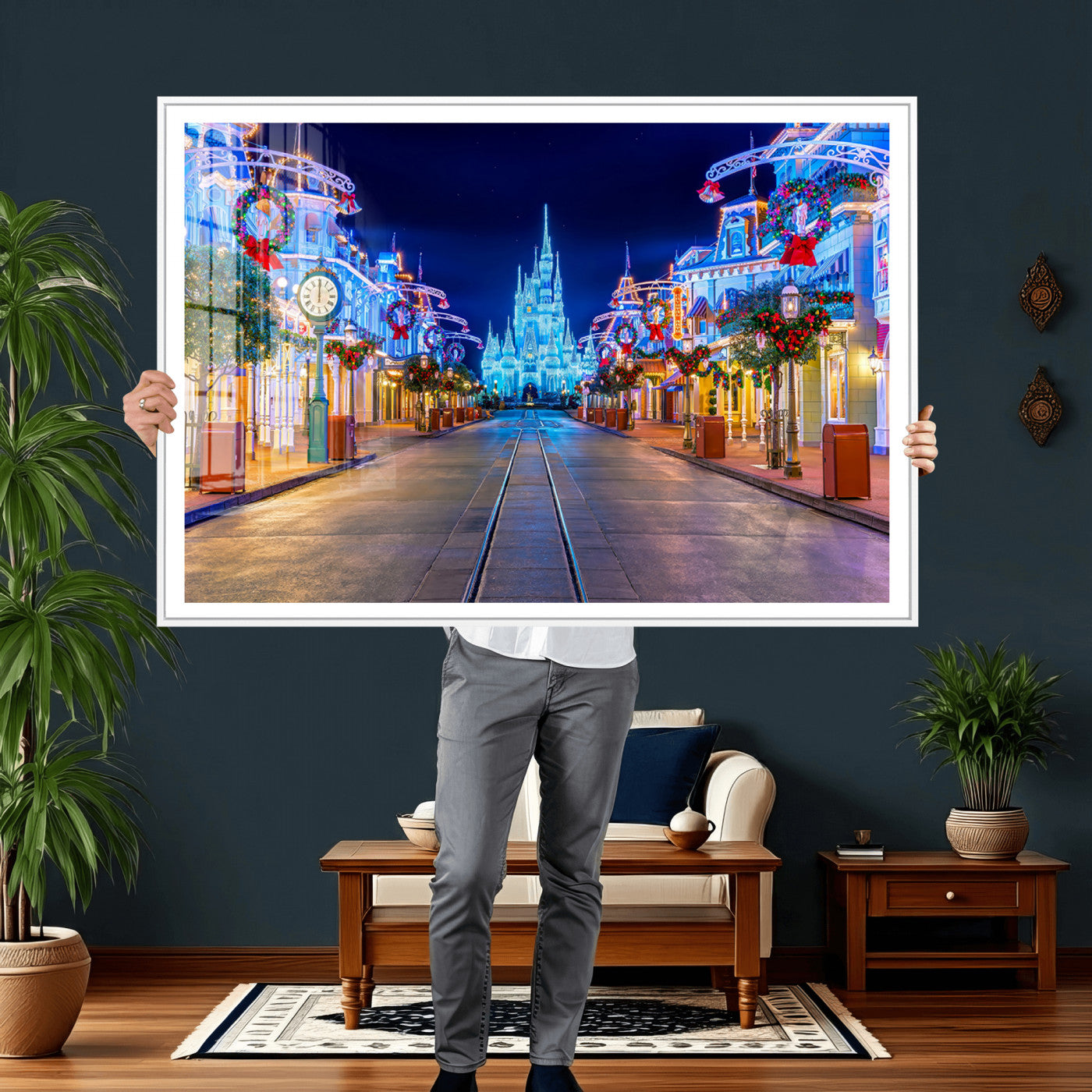 12470-MGV-CV-36X24 - Disney Castle Wall Art – Large Magic Kingdom Canvas Artwork, Fairytale Design, Kids Room Christmas Decor for Home, Office