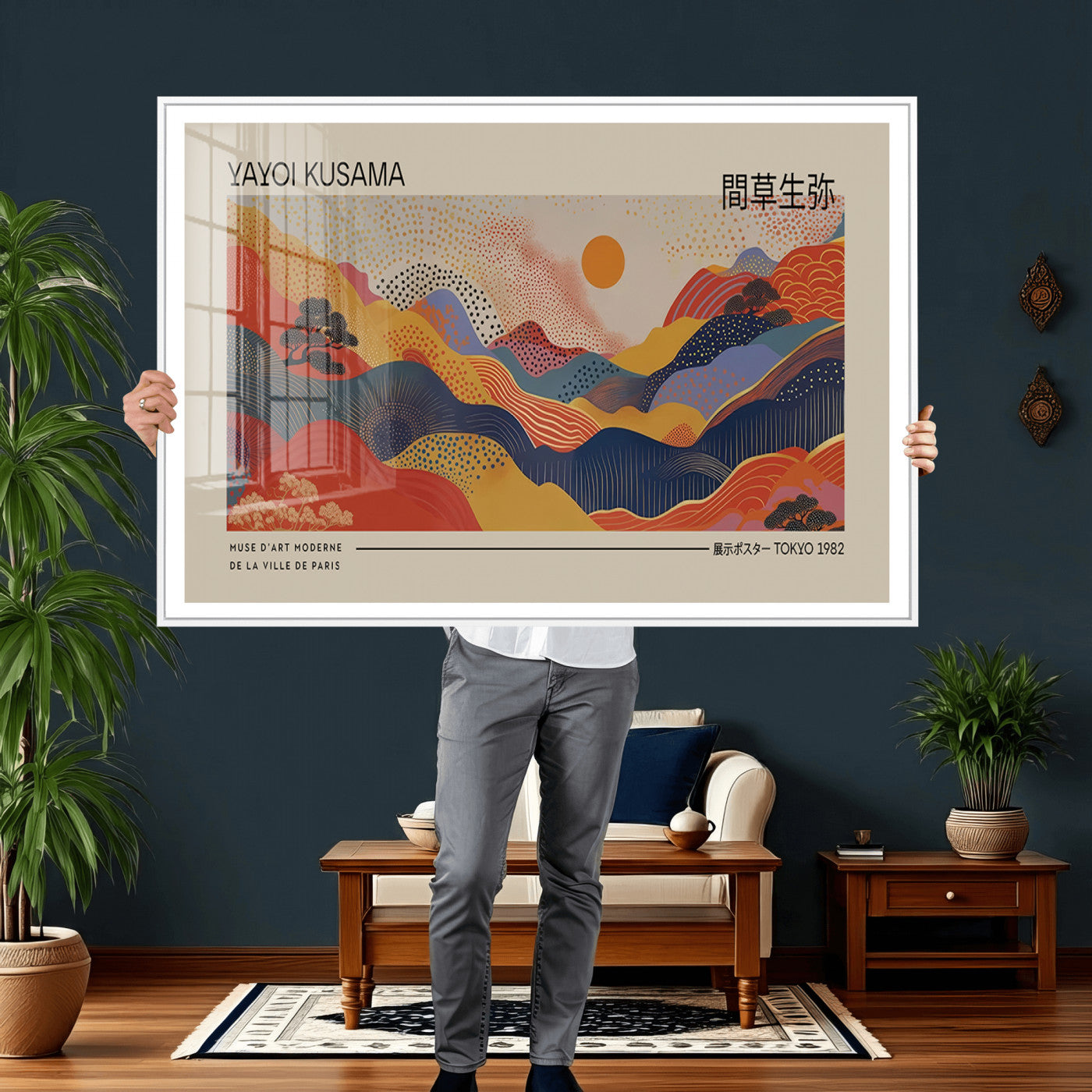 87627-MGV-CV-36X24 - Yayoi Kusama Landscape Canvas Print, Vibrant Floral Mountain Art Print, Botanical Flower Nature